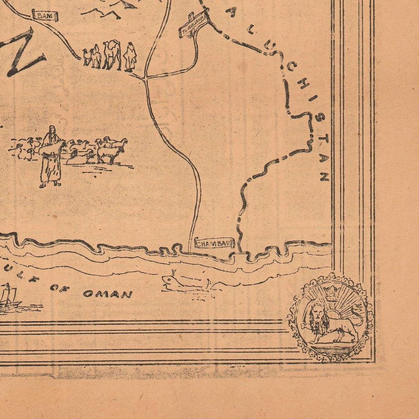 detail of the map from the bottom right corner