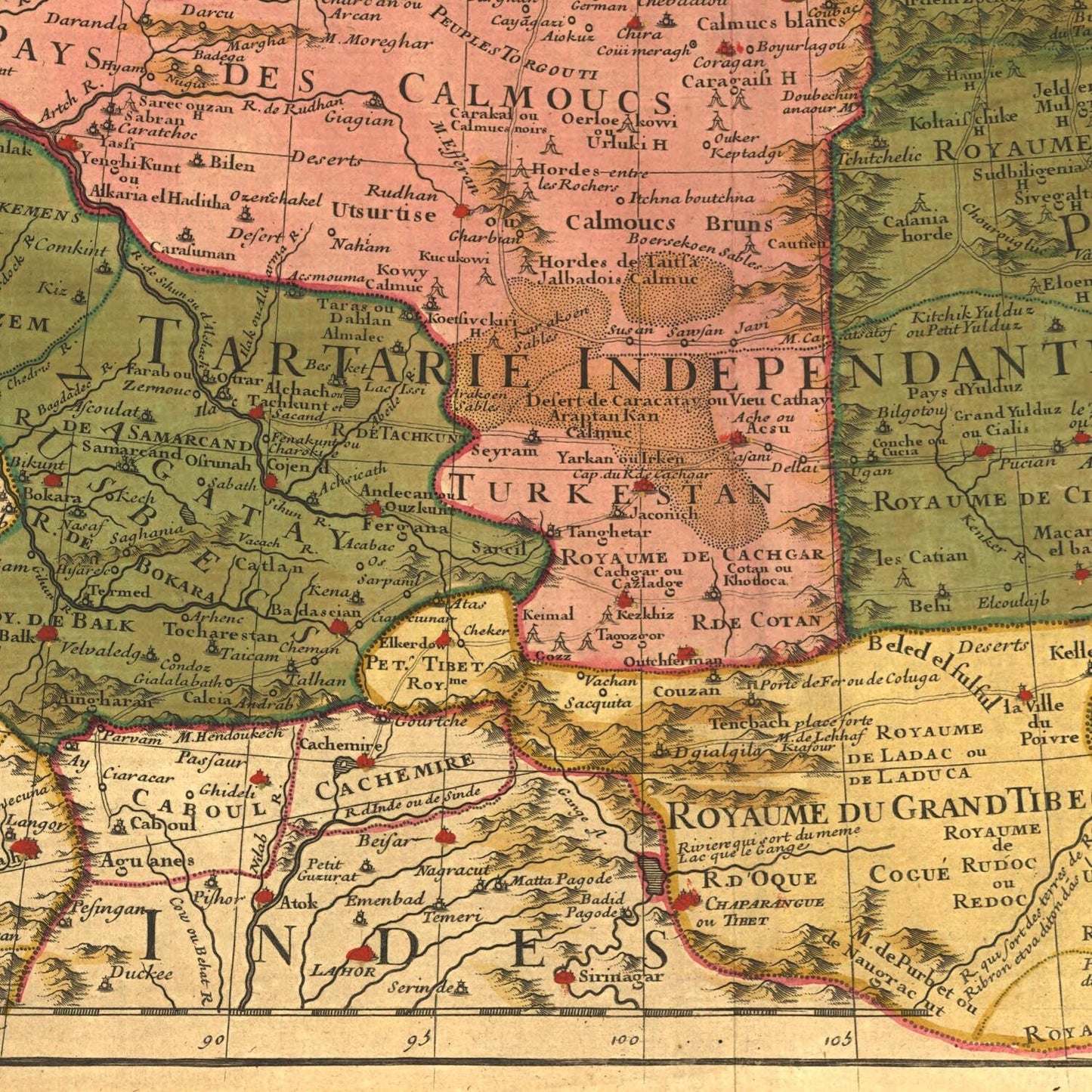 Antique map of Tartary, Central Asia, 1706
