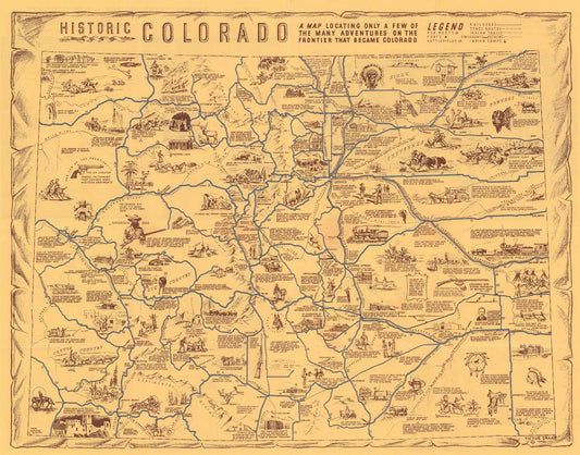 Old map of historic Colorado, 1942, (canvas print, 67 cm x 87 cm)