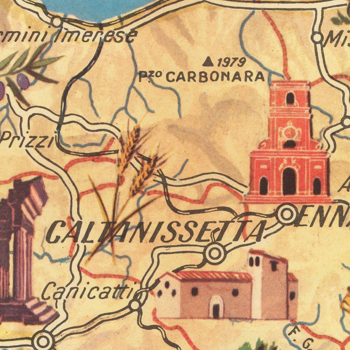 Old pictorial map of Sicily, 1961, (matte photo print, 58 cm x 76 cm)