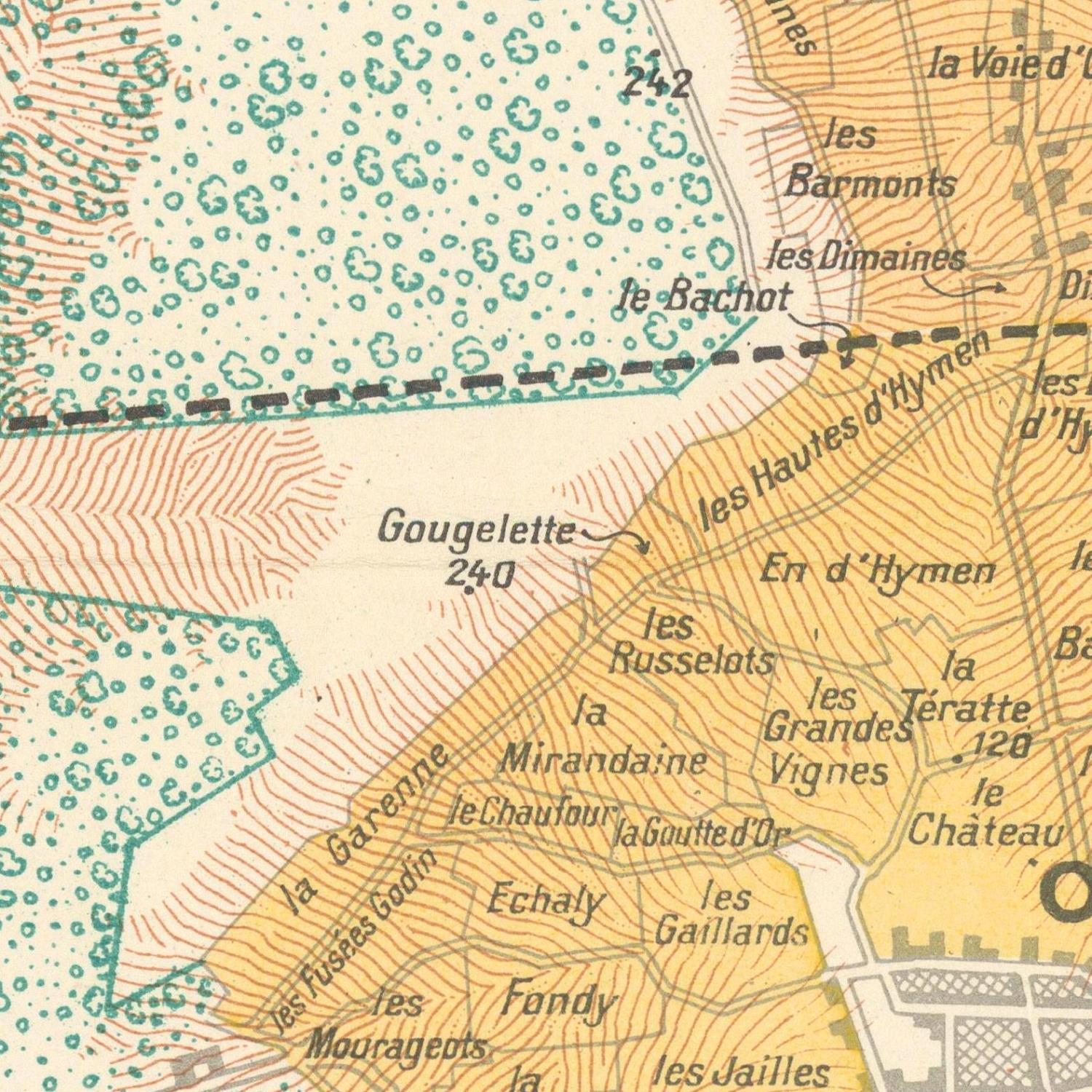 Vintage map with labeled geographical features and roads