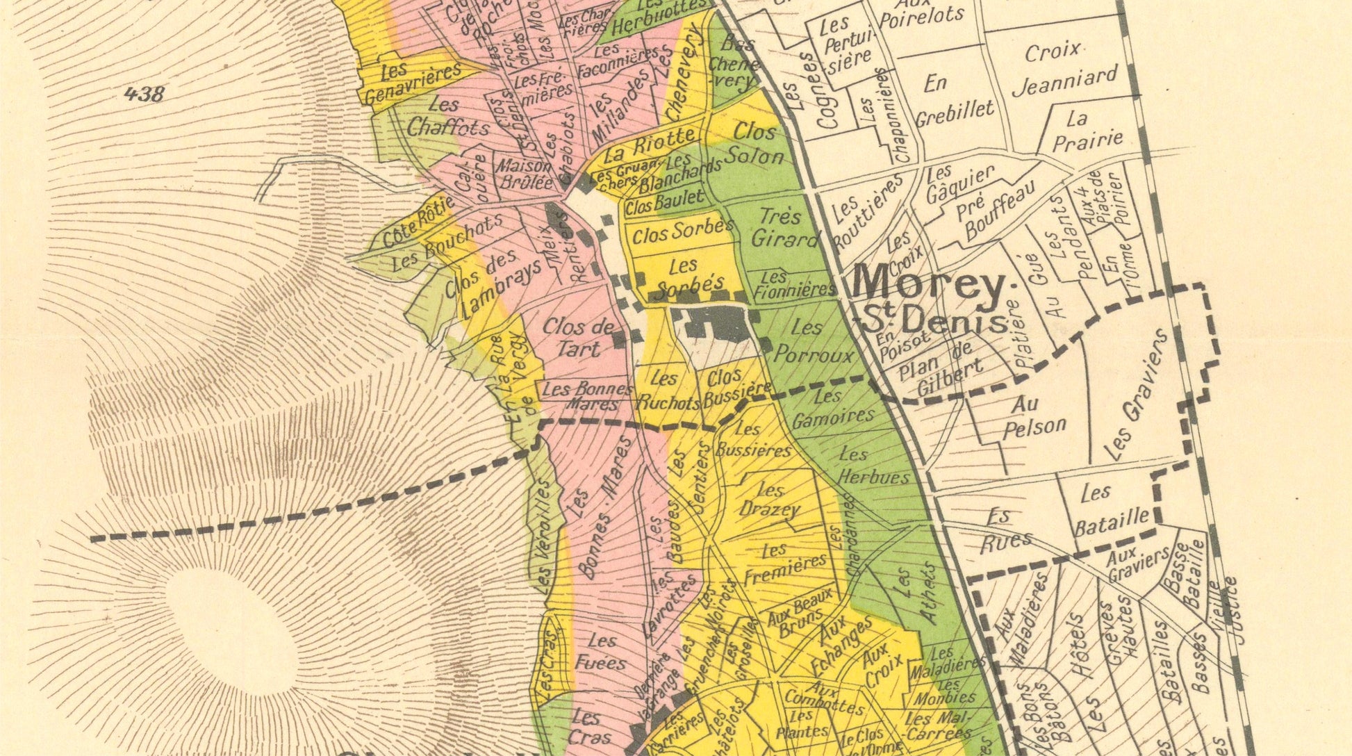 Colorful map of a geographical area with labeled regions