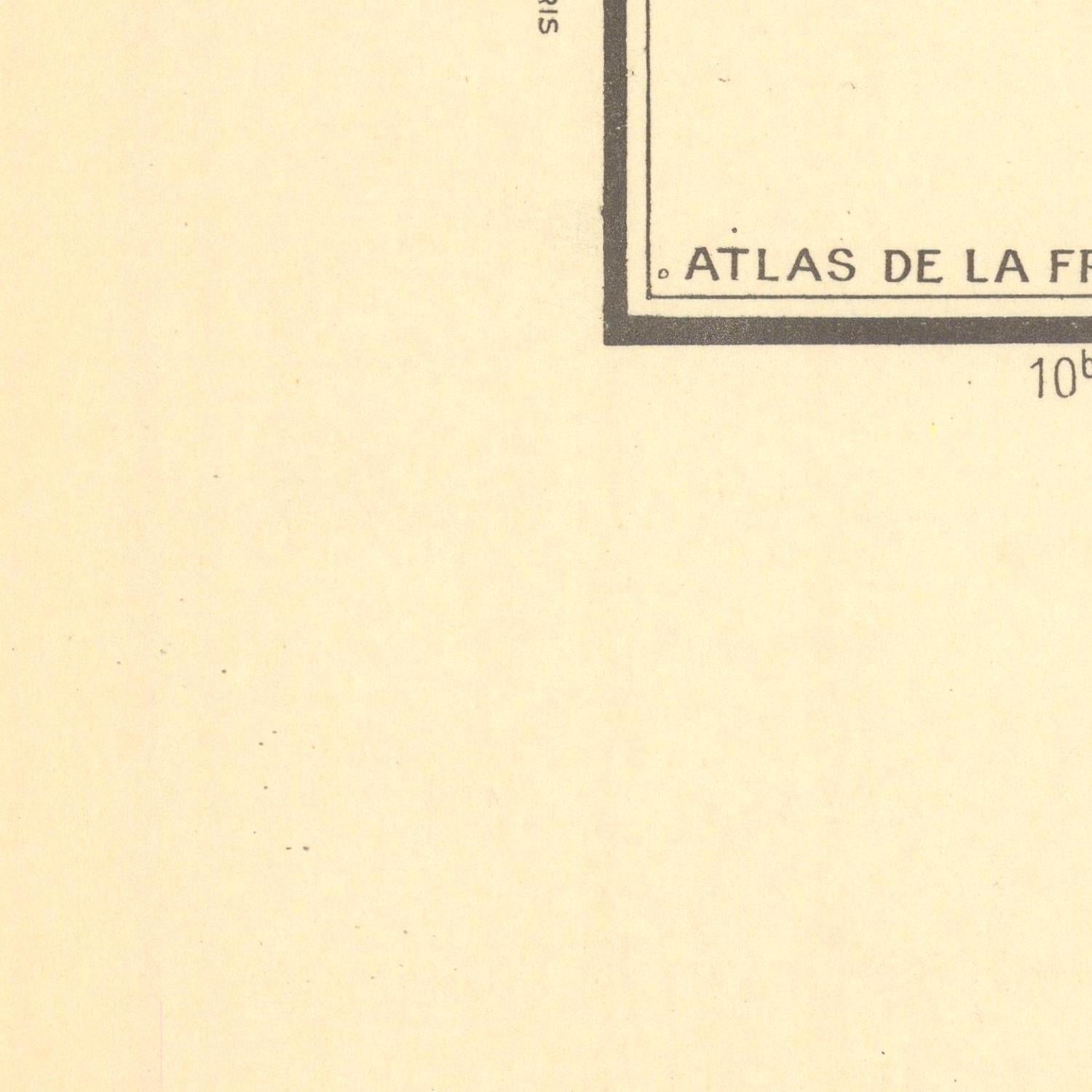 Partial view of a document with 'Atlas de la France' text on a beige background