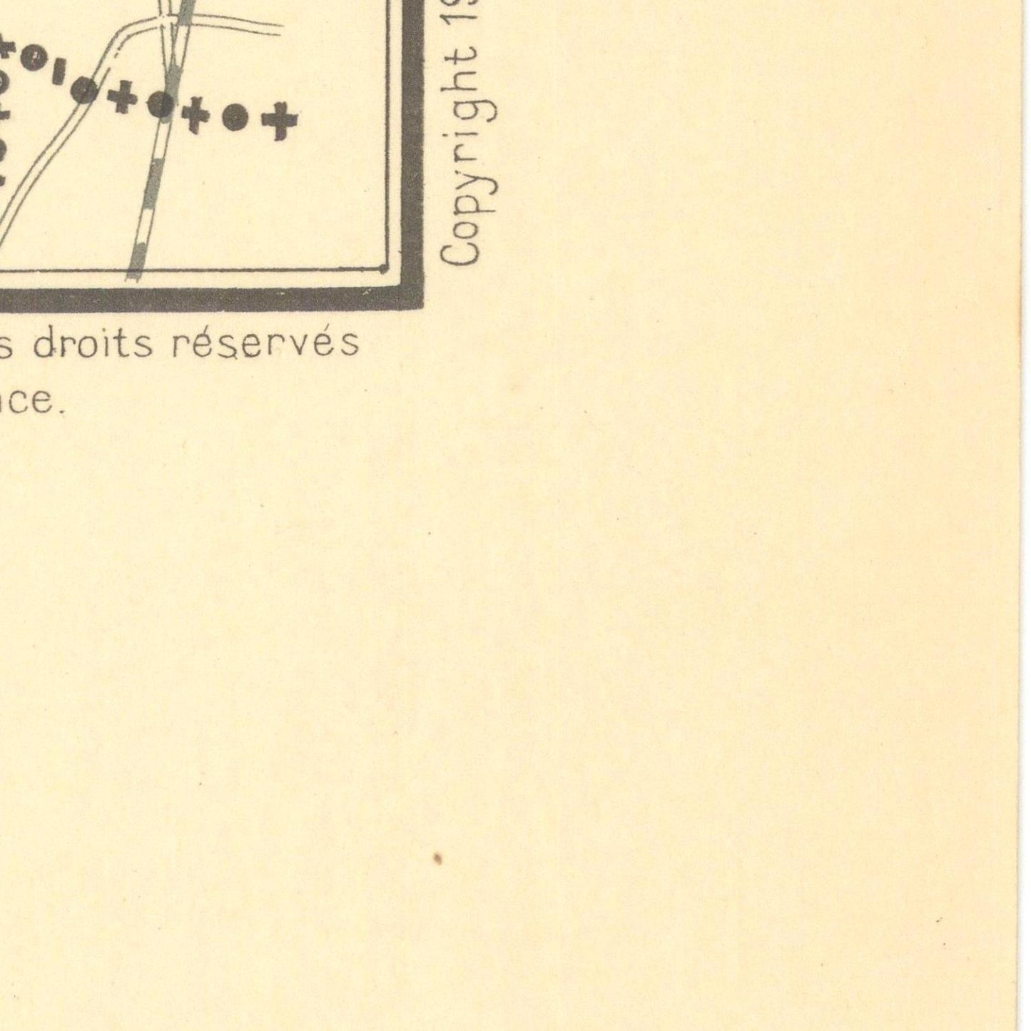 Yellowed paper with text and a small map on the left side, featuring copyright notice.