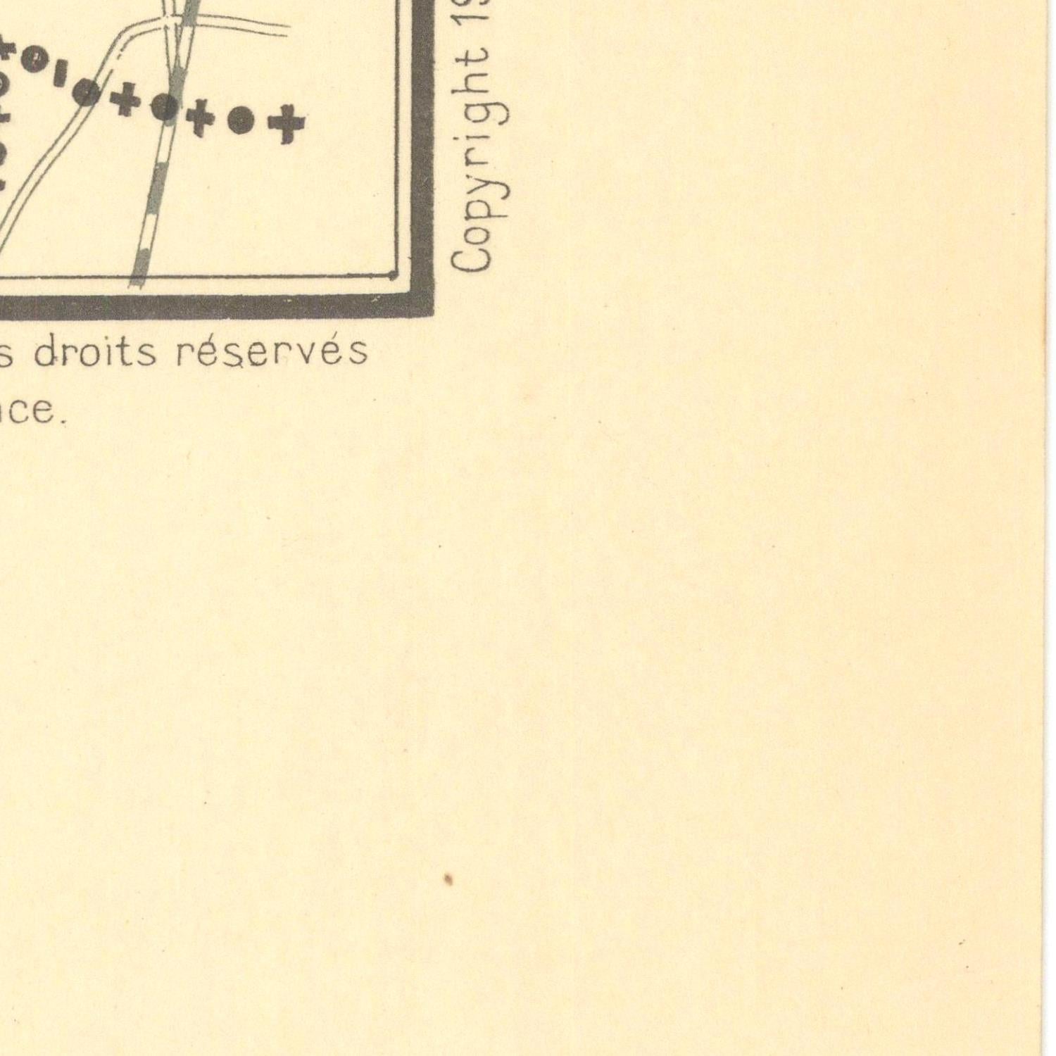 Yellowed paper with text and a small map on the left side, featuring copyright notice.