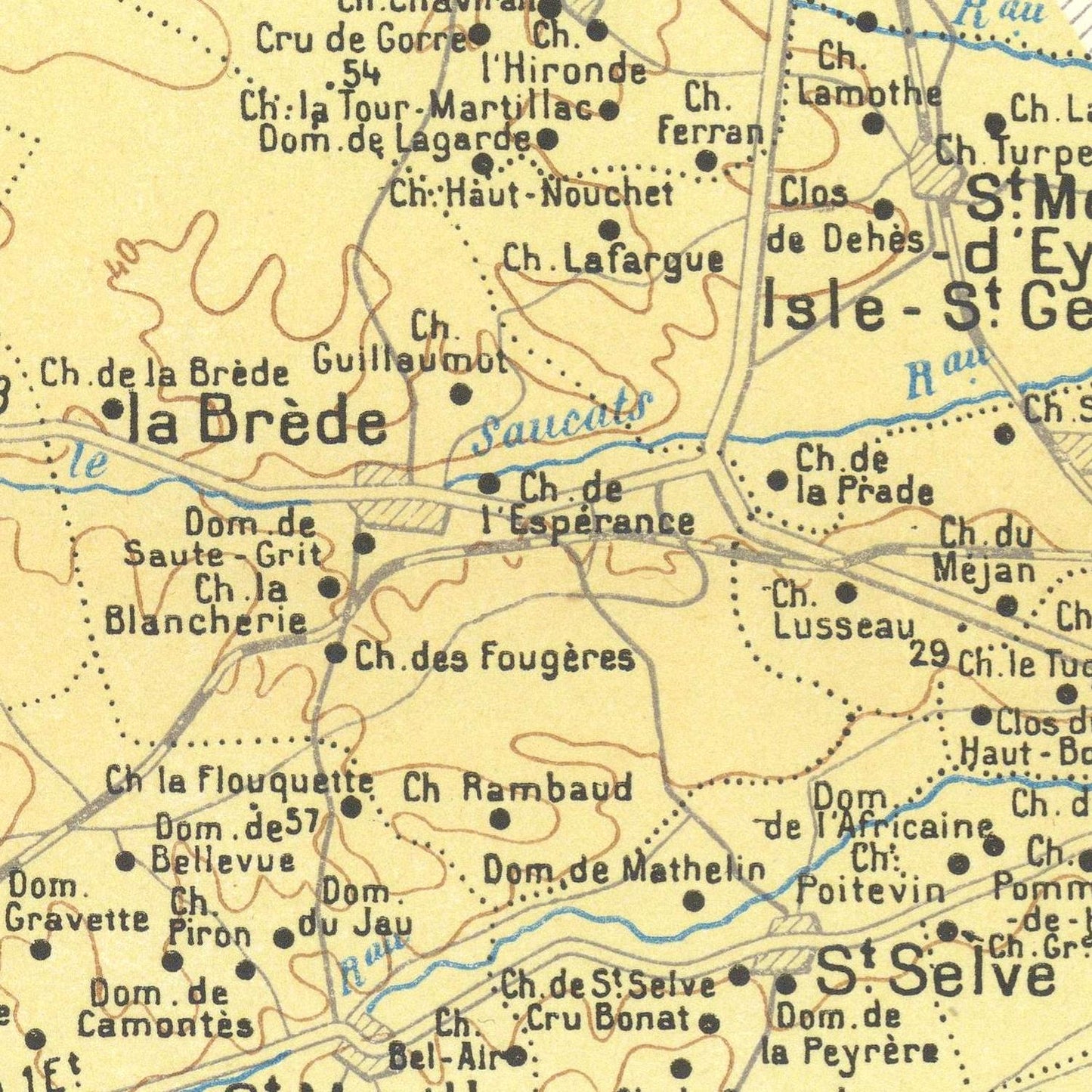 Vintage map of a region with various place names labeled