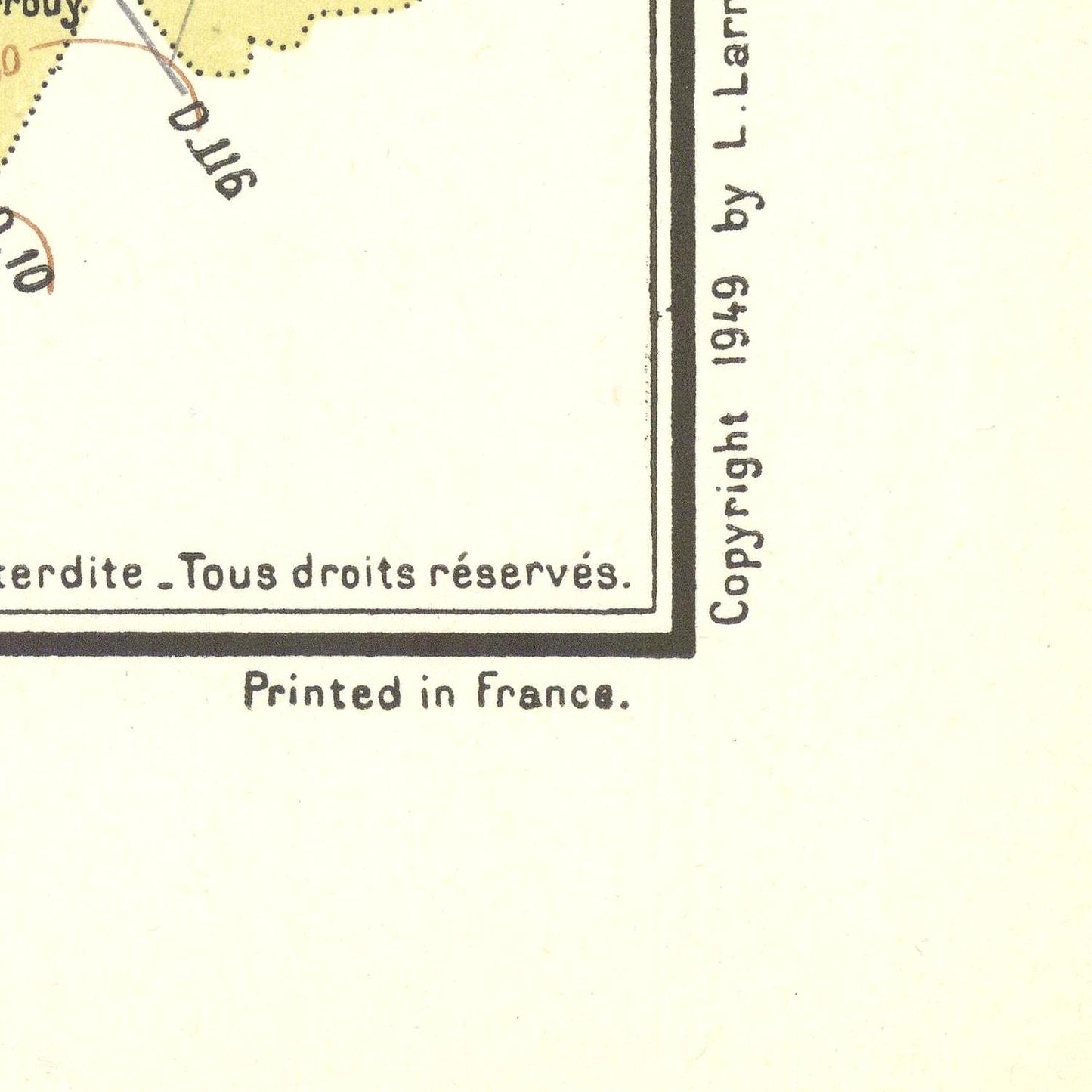 Corner of a map with copyright and printing information