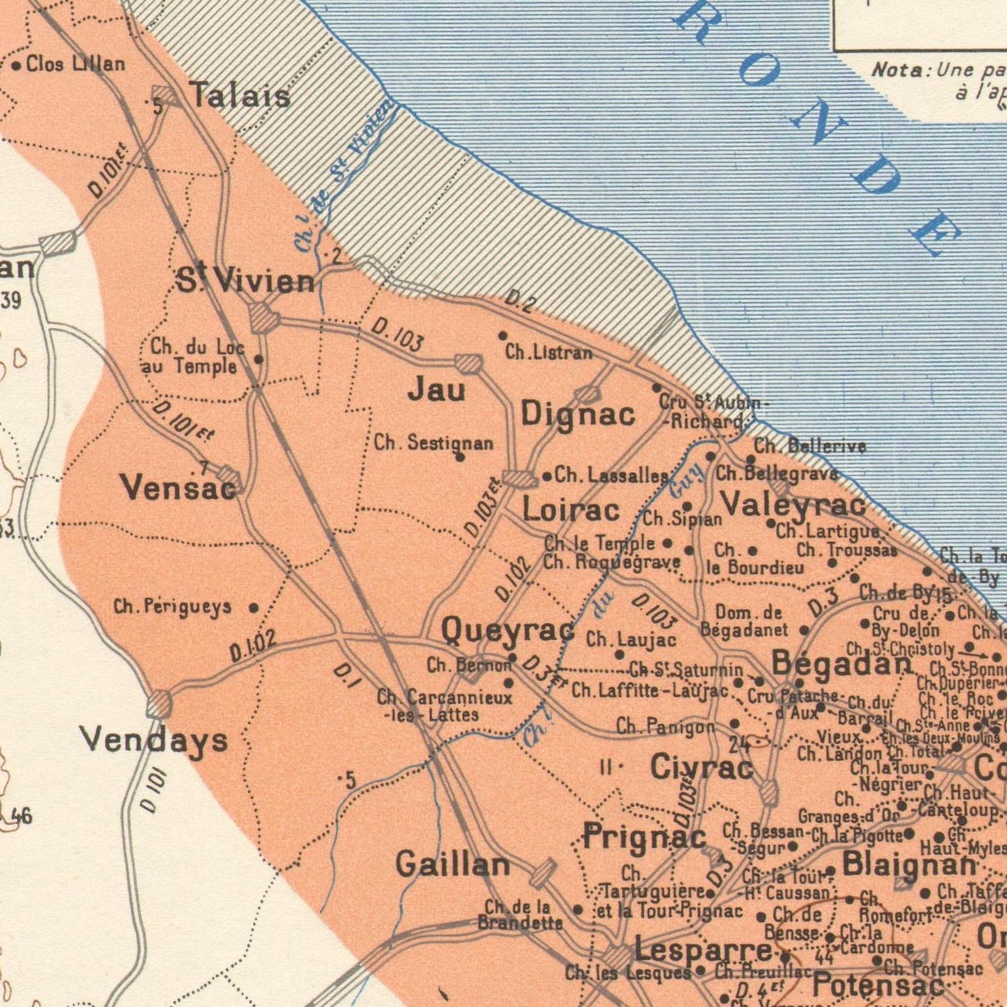 Vintage map of a region with labeled towns and roads