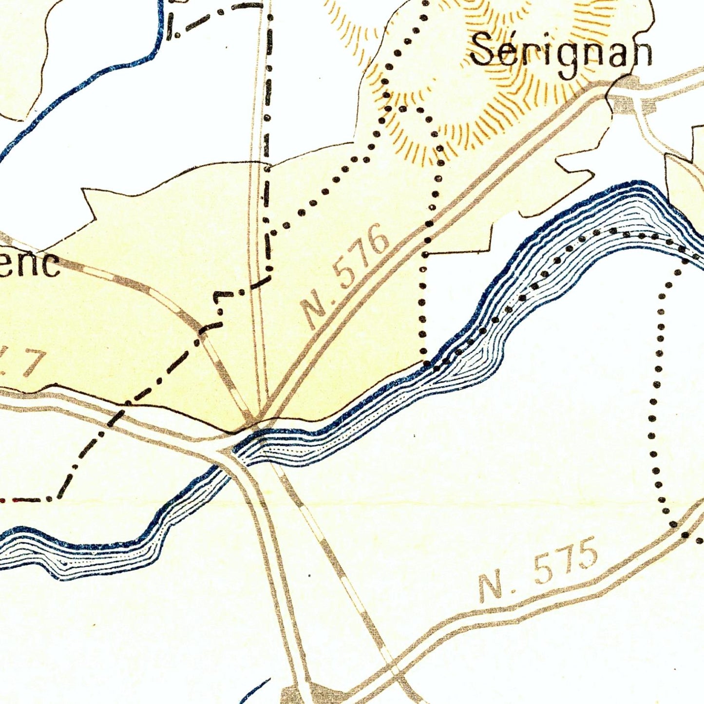 Vintage map of a region with roads and boundaries labeled