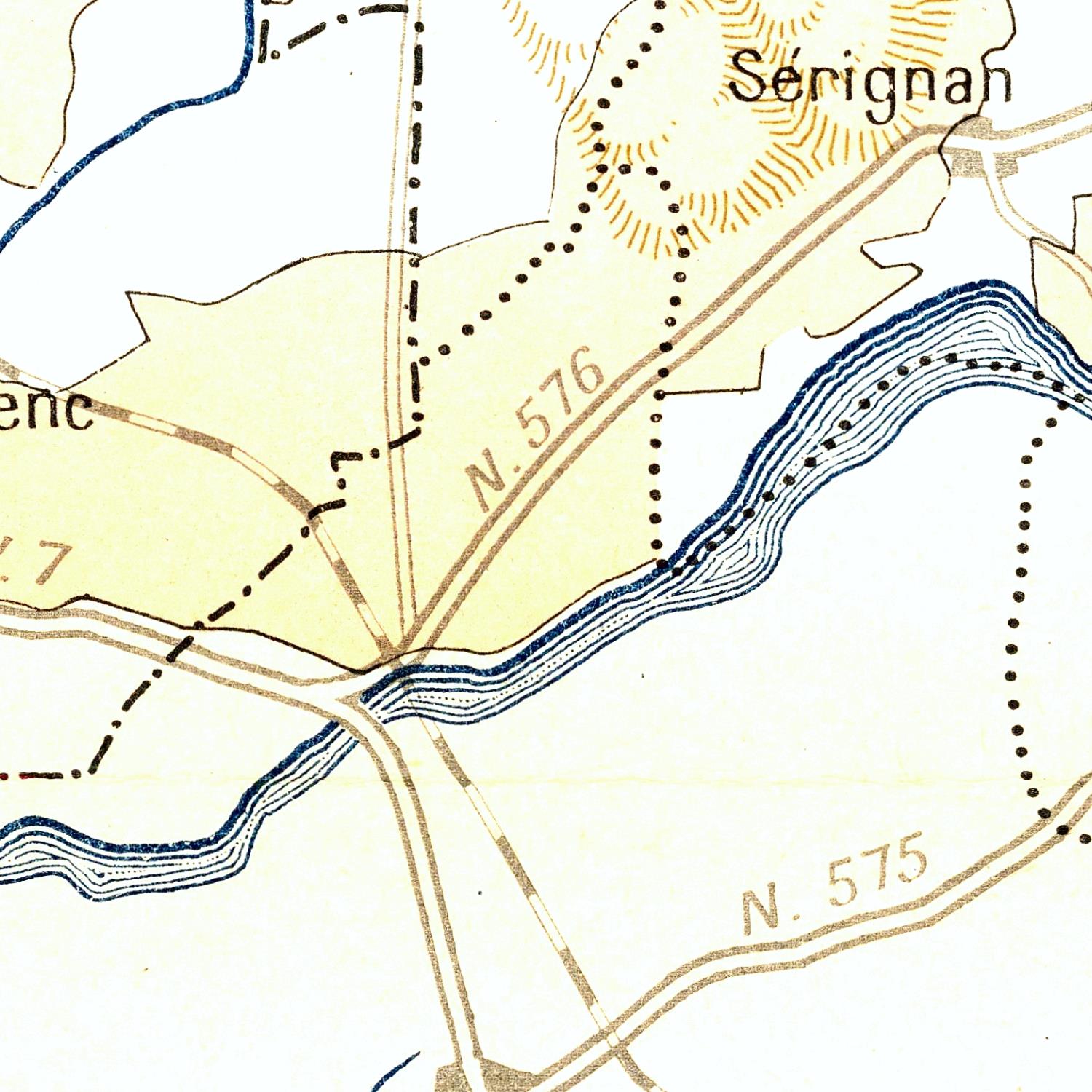 Vintage map of a region with roads and boundaries labeled
