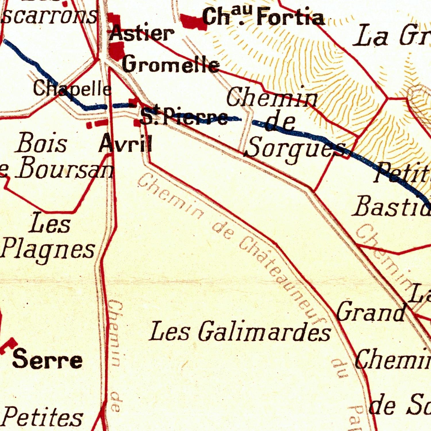 Vintage map with labeled geographical features and roads