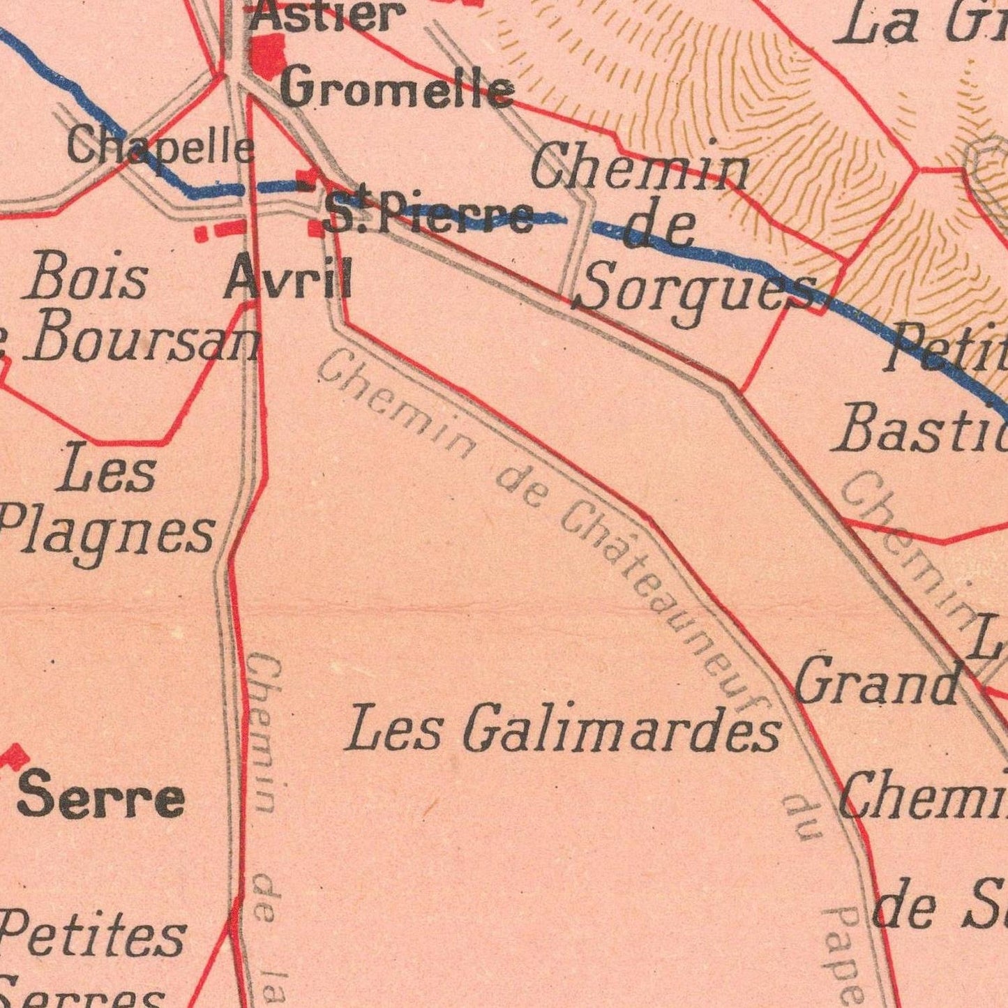 Vintage map with labeled geographical features and roads