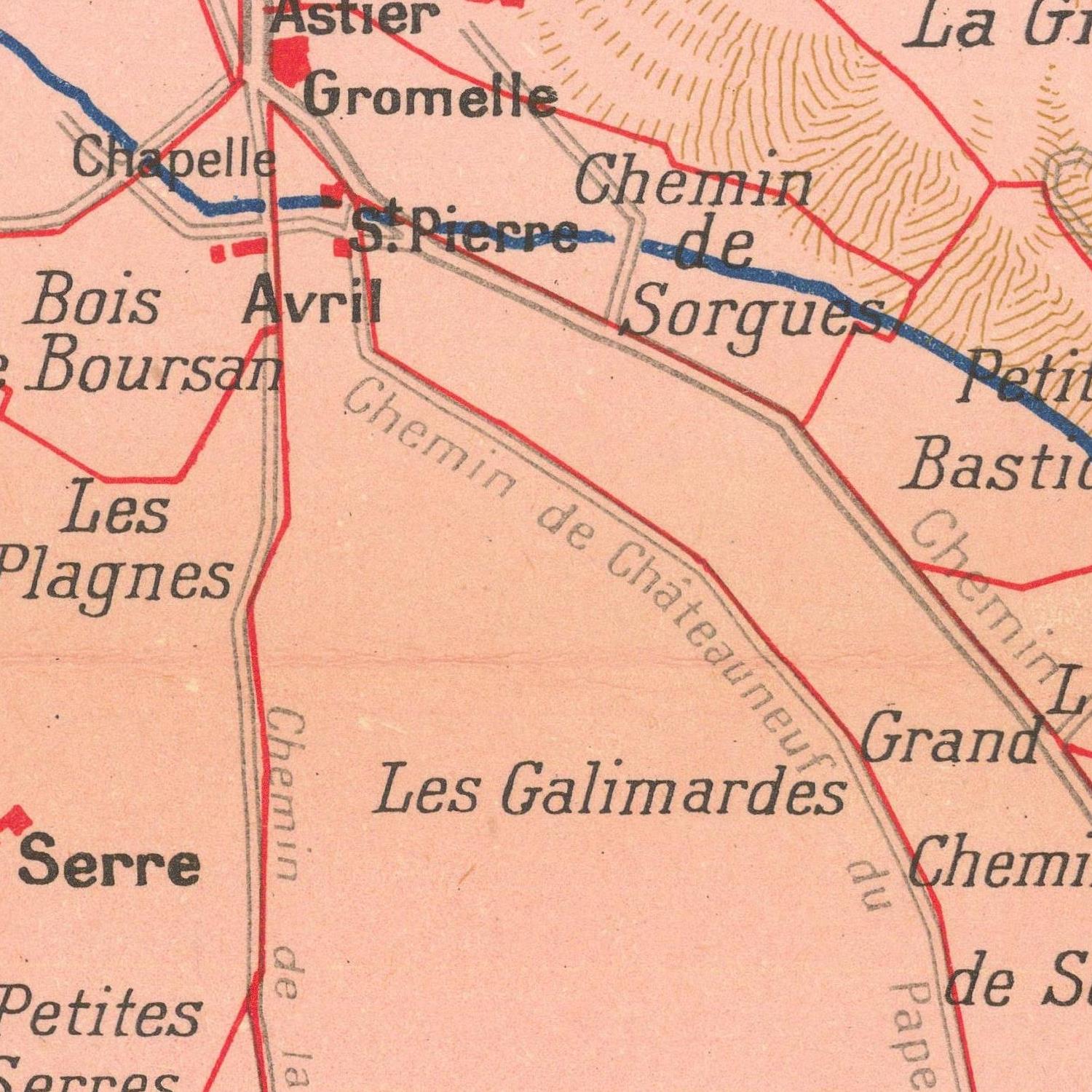 Vintage map with labeled geographical features and roads