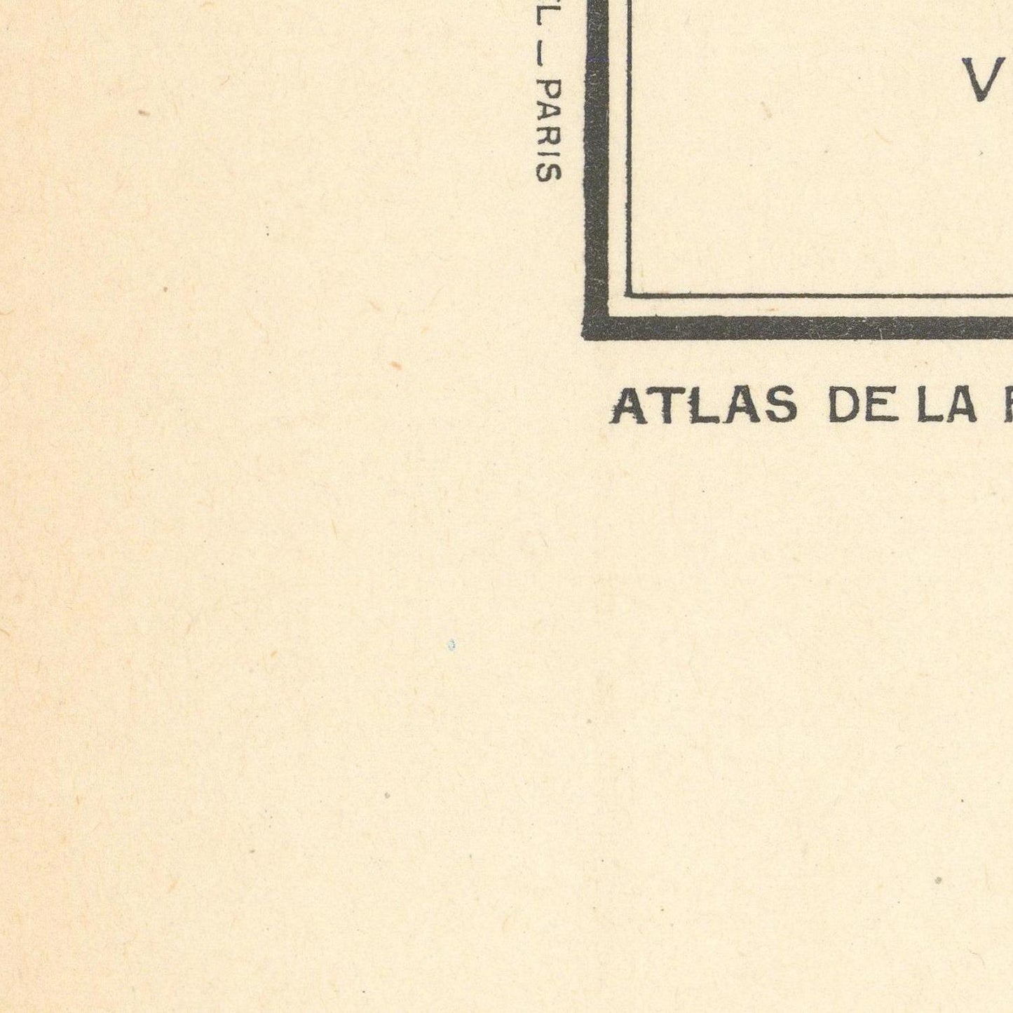 Partial view of an atlas with text and a corner design on a beige background