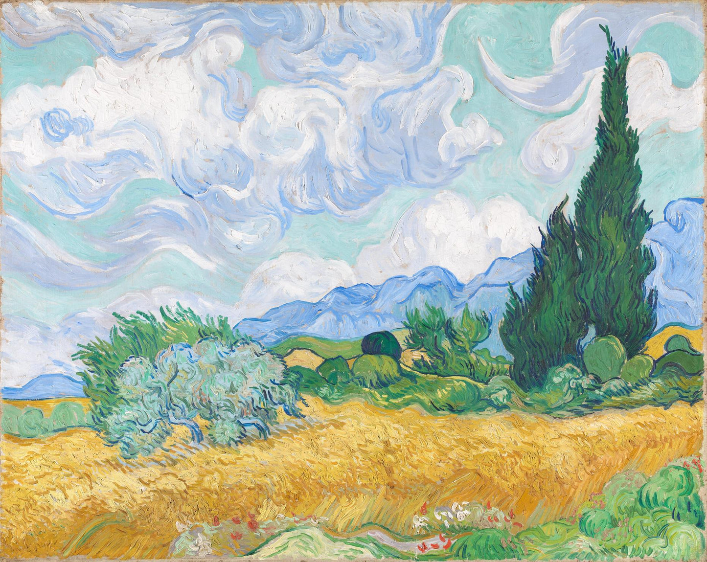 Vincent Van Gogh, A wheatfield with cypresses, 1889