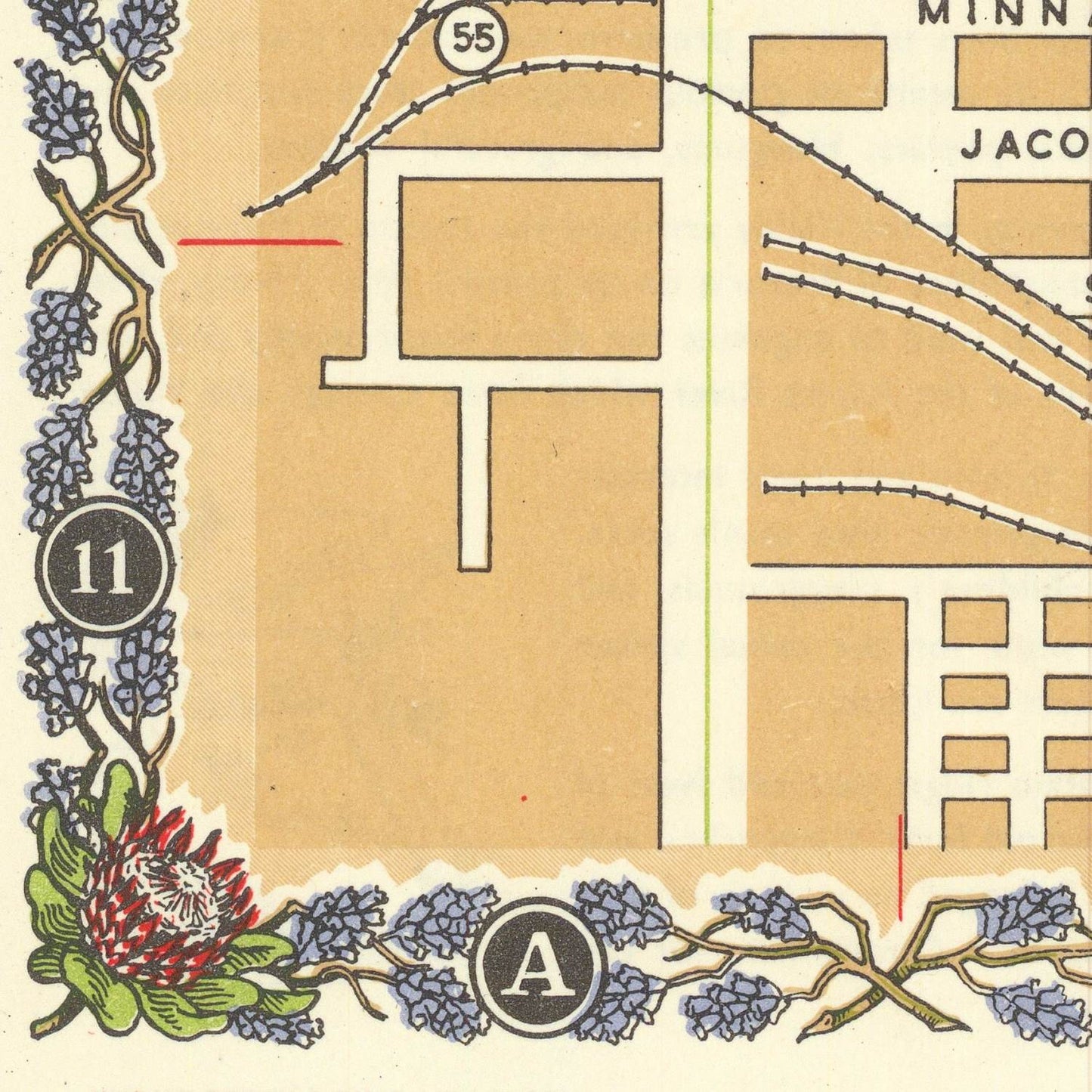 detail of the map from the bottom left corner