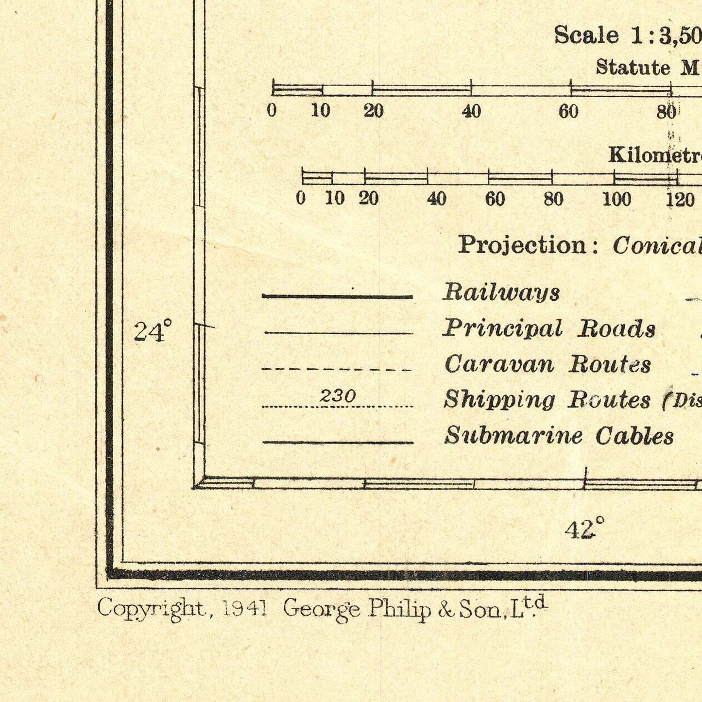 detail of the map from the bottom left corner