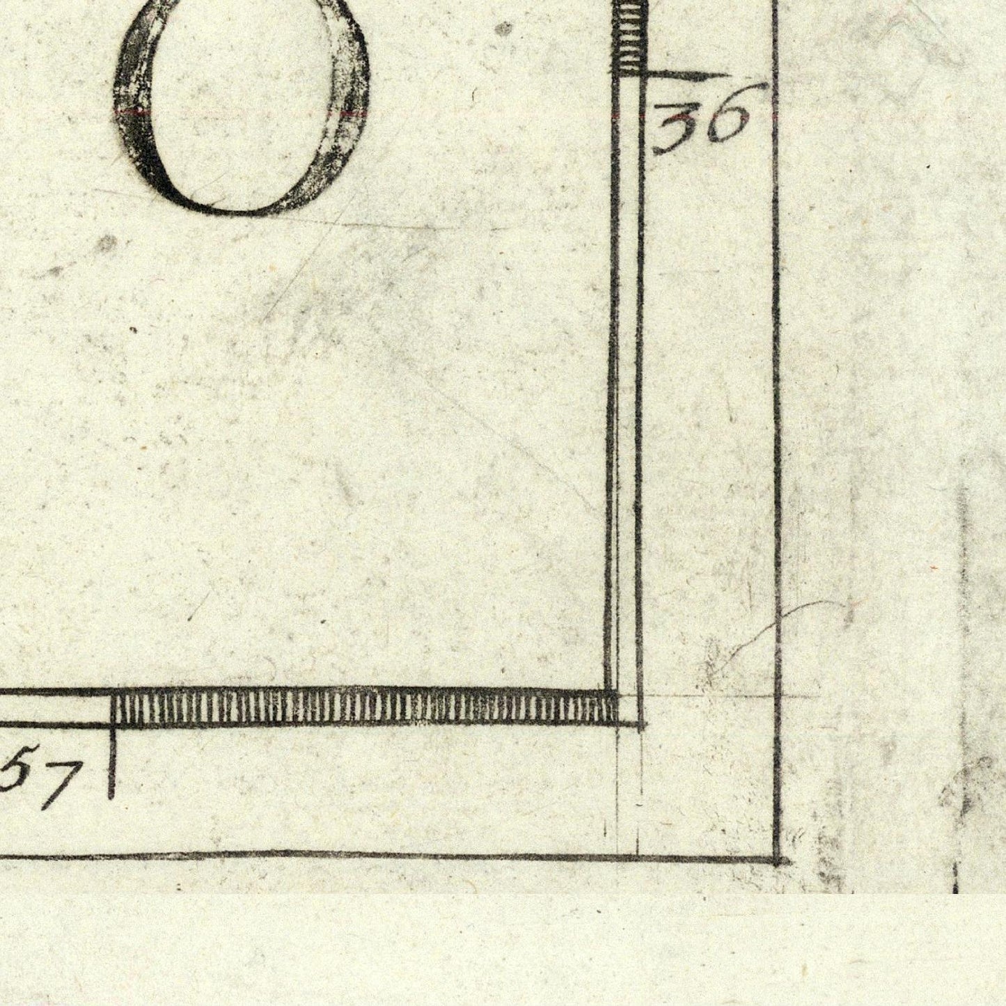 Architectural drawing with measurements on a textured paper background