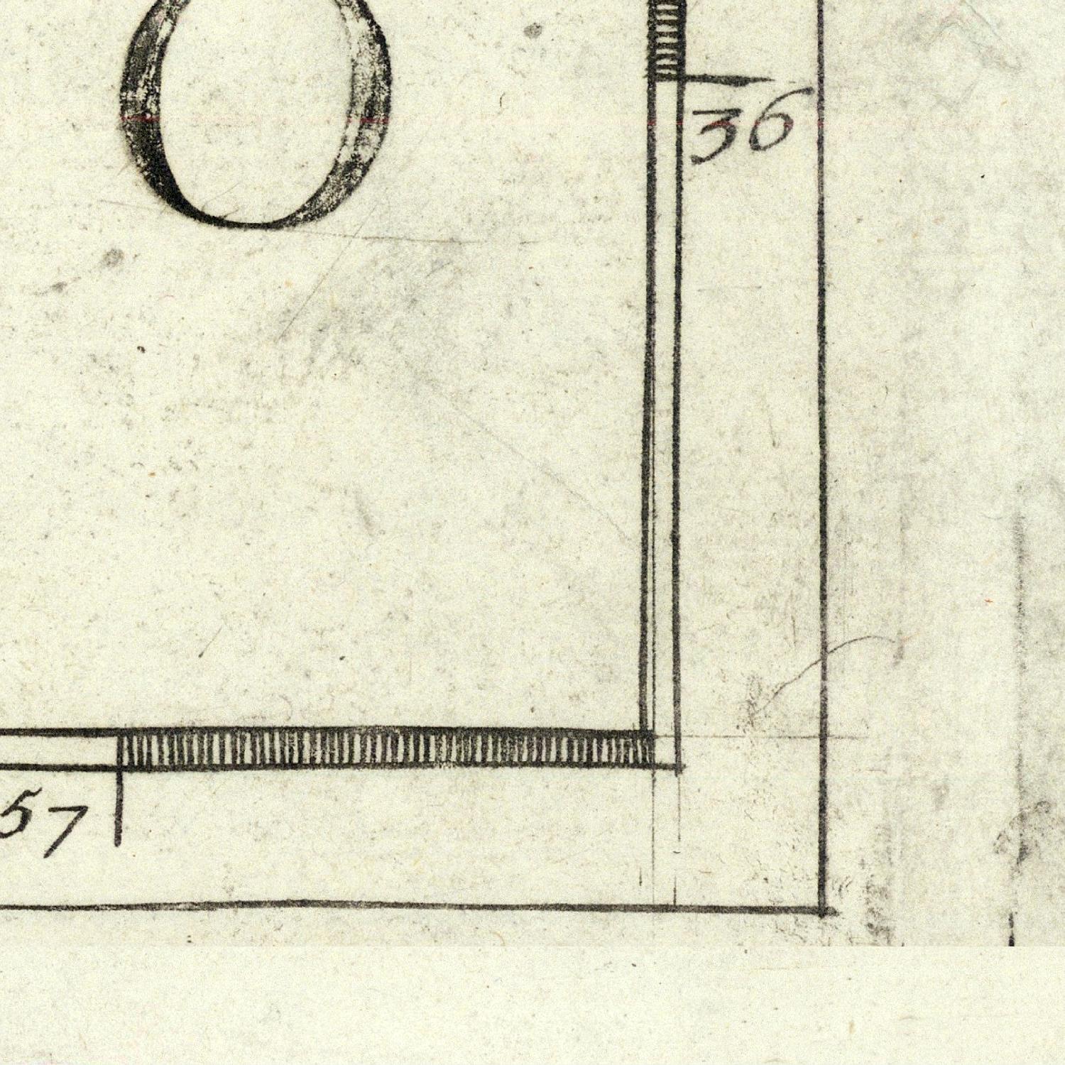 Architectural drawing with measurements on a textured paper background