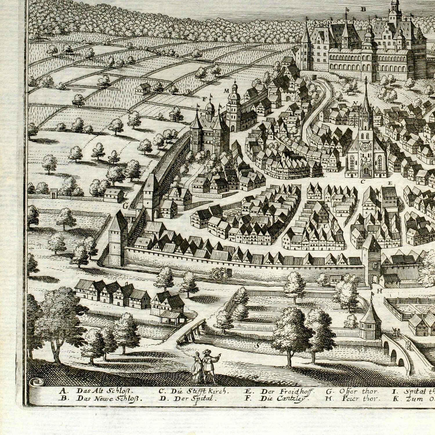 Vintage illustration of a town layout with buildings and roads