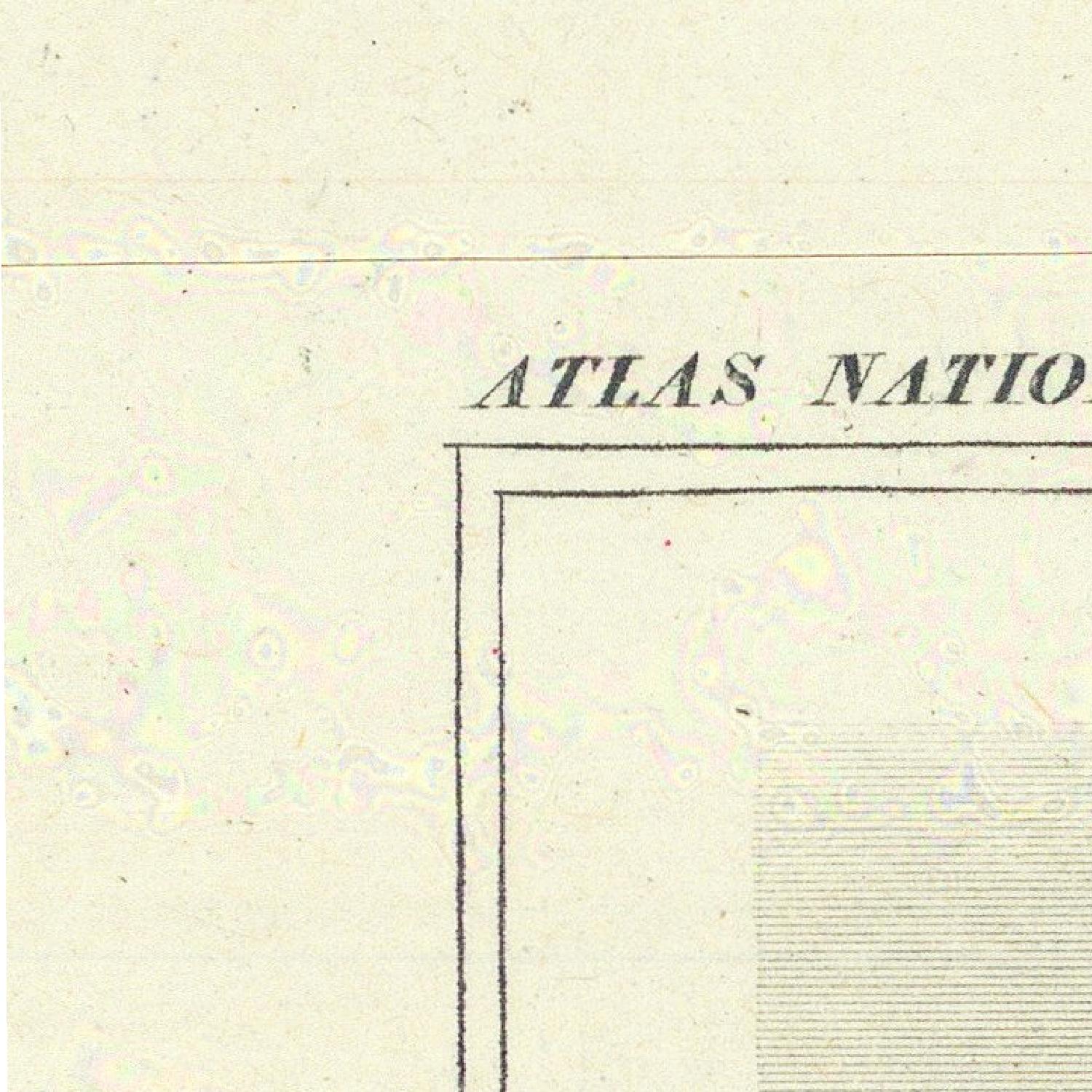 Partial view of an 'Atlas National' title on a textured paper background