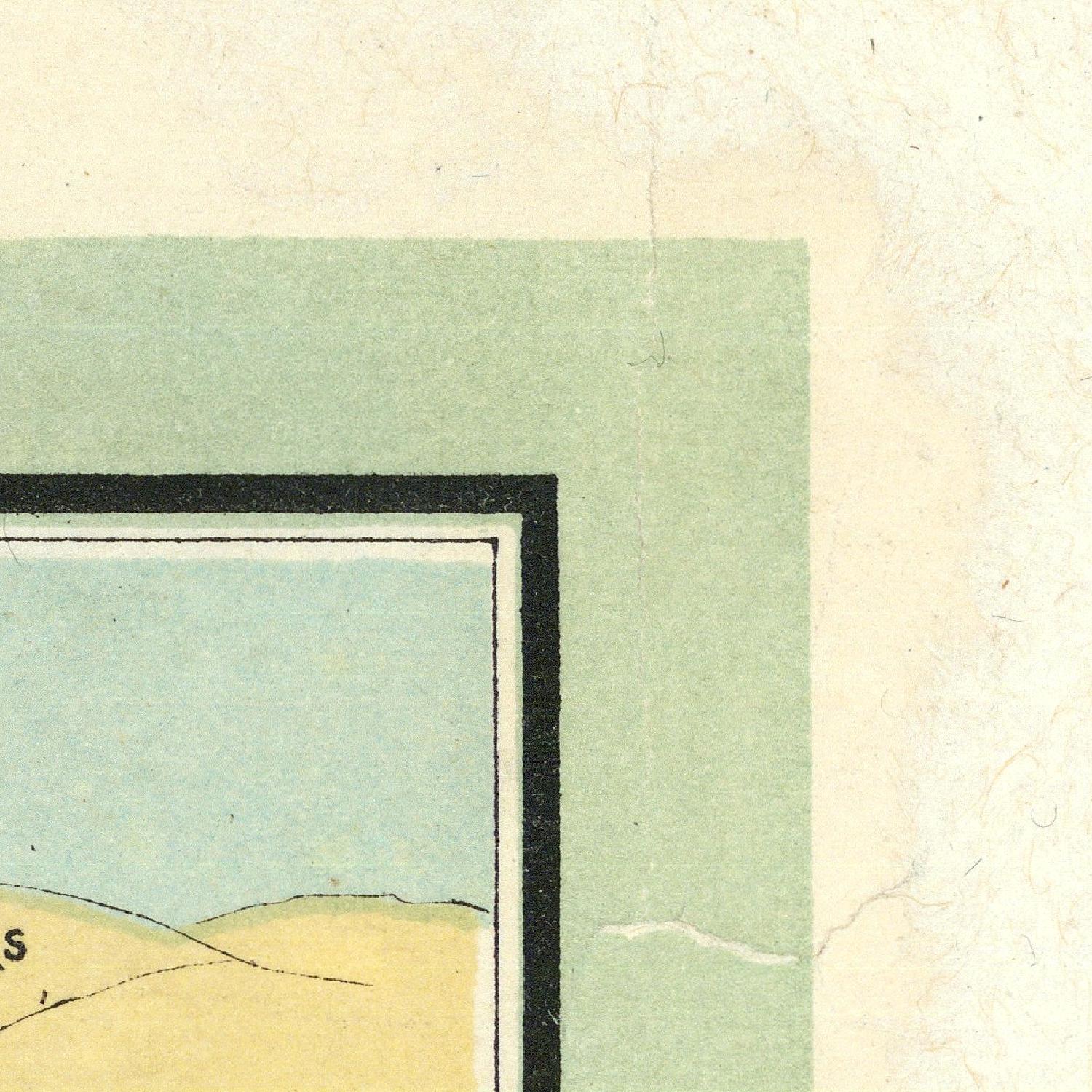 Corner of a vintage map with green background and black border