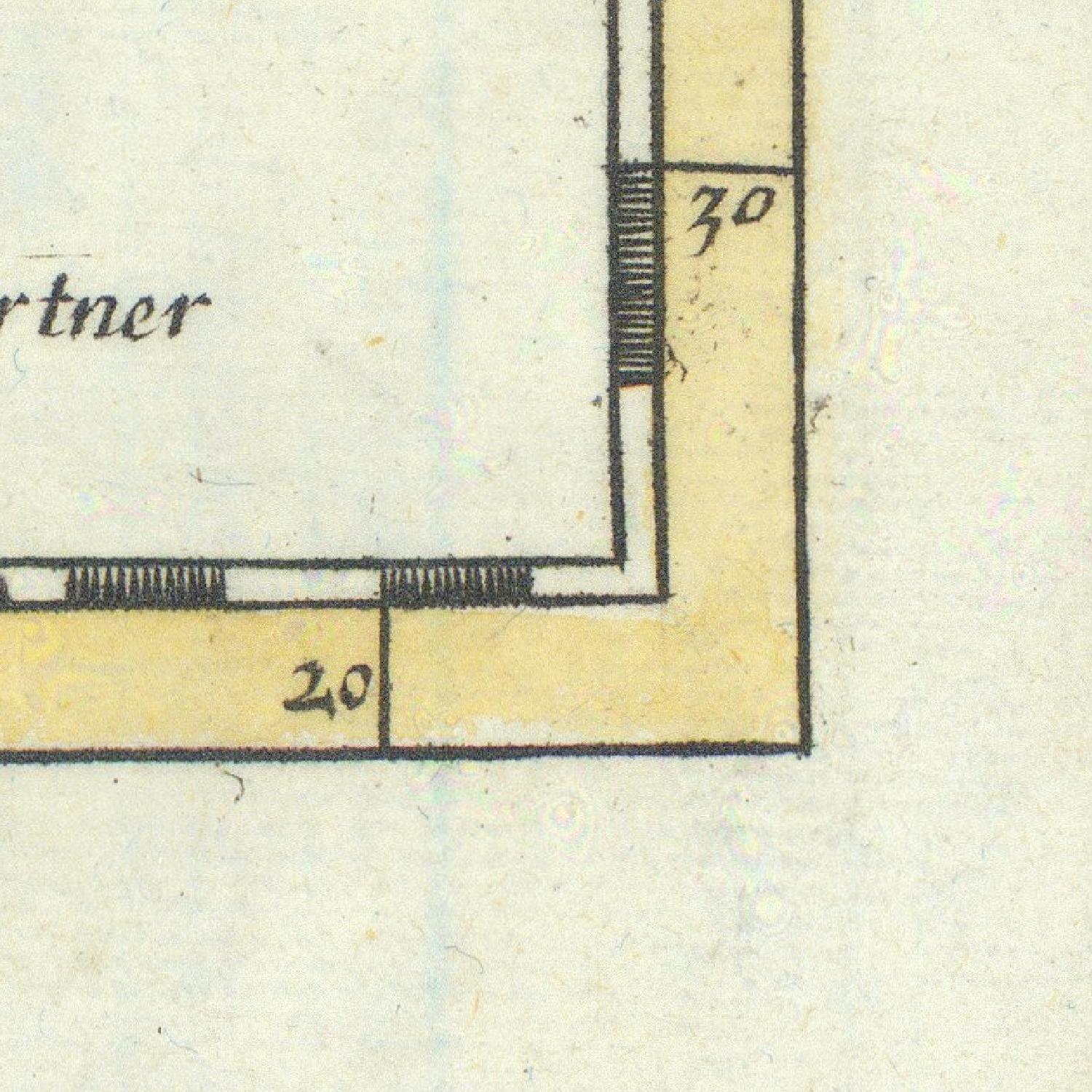 Old architectural drawing with measurements on a plain background
