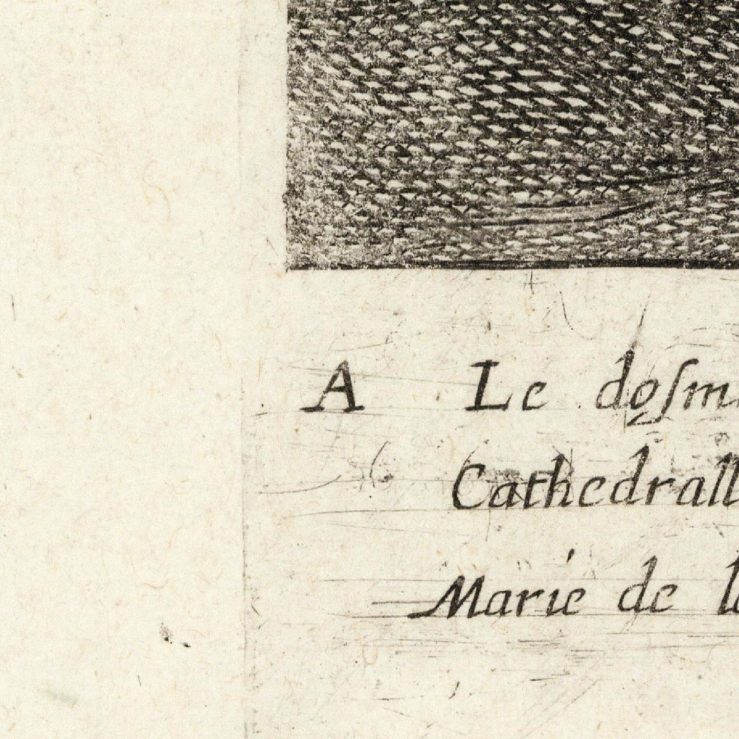 Text on a textured surface with a small section of a drawing.