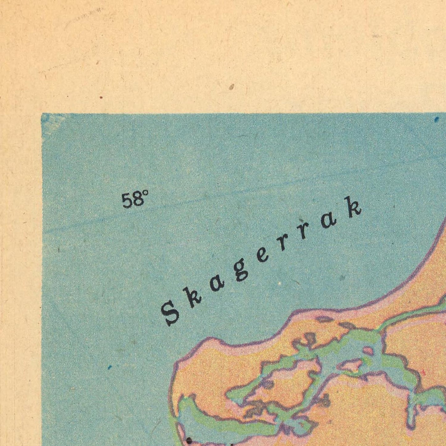 Map detail of Skagerrak with latitude 58° on a beige background