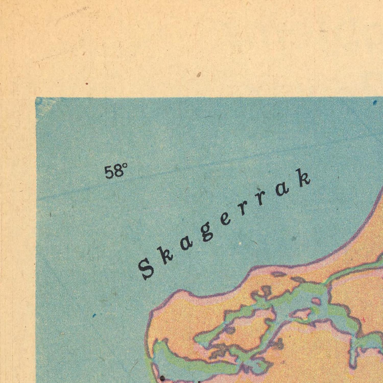 Map detail of Skagerrak with latitude 58° on a beige background