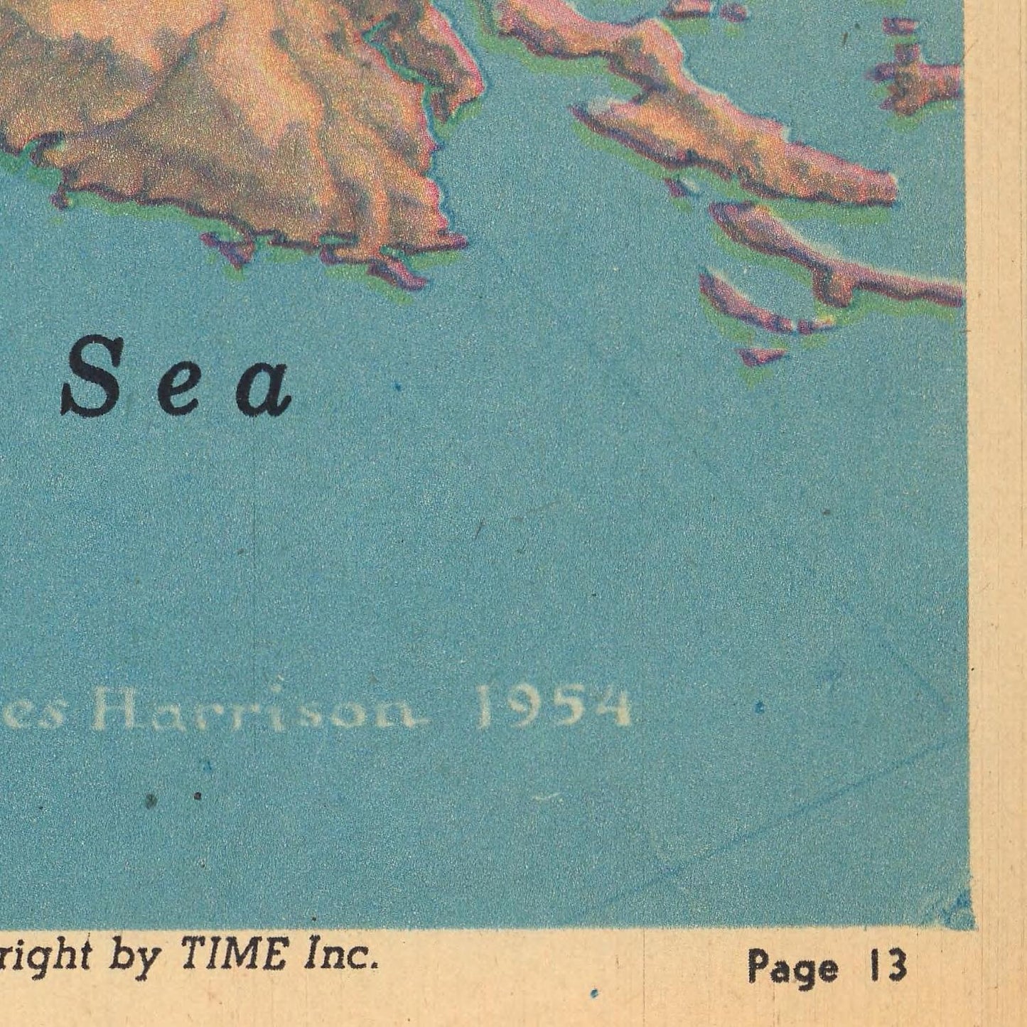 Topographic map with 'Sea' labeled, featuring a vintage TIME Inc. watermark.
