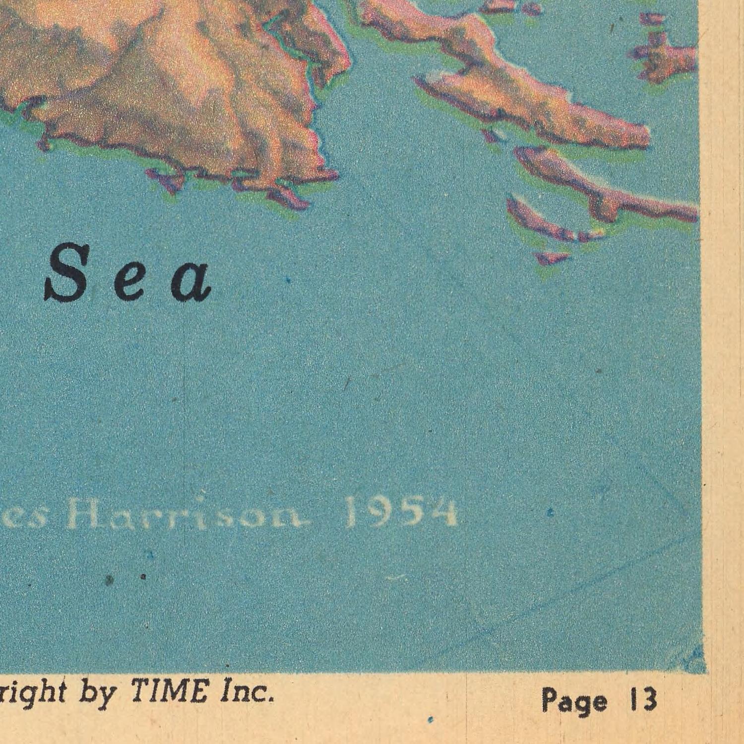 Topographic map with 'Sea' labeled, featuring a vintage TIME Inc. watermark.