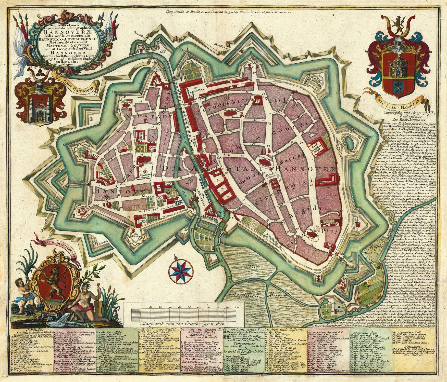 Vintage map of a fortified city with decorative elements and text