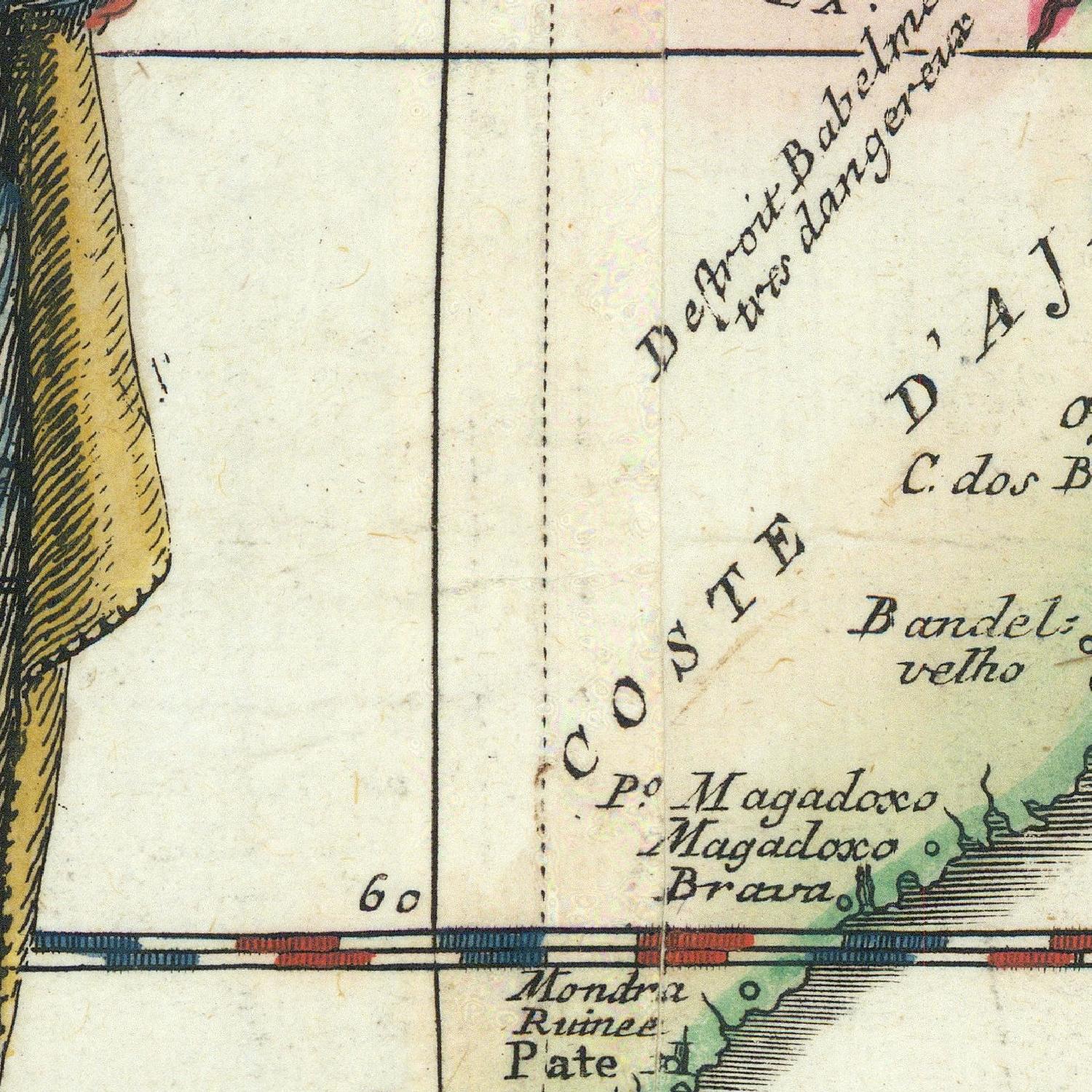 Vintage map detail with text and color编码