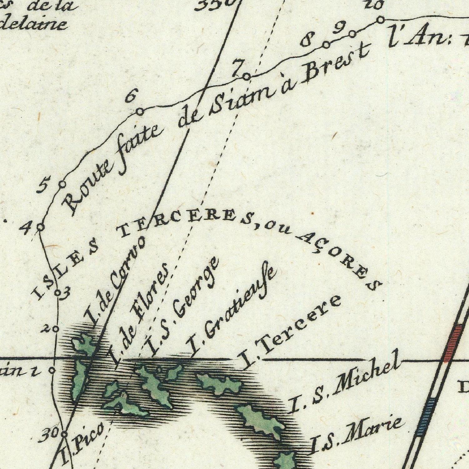 Vintage map detail with text and coordinates, likely from a historical document.