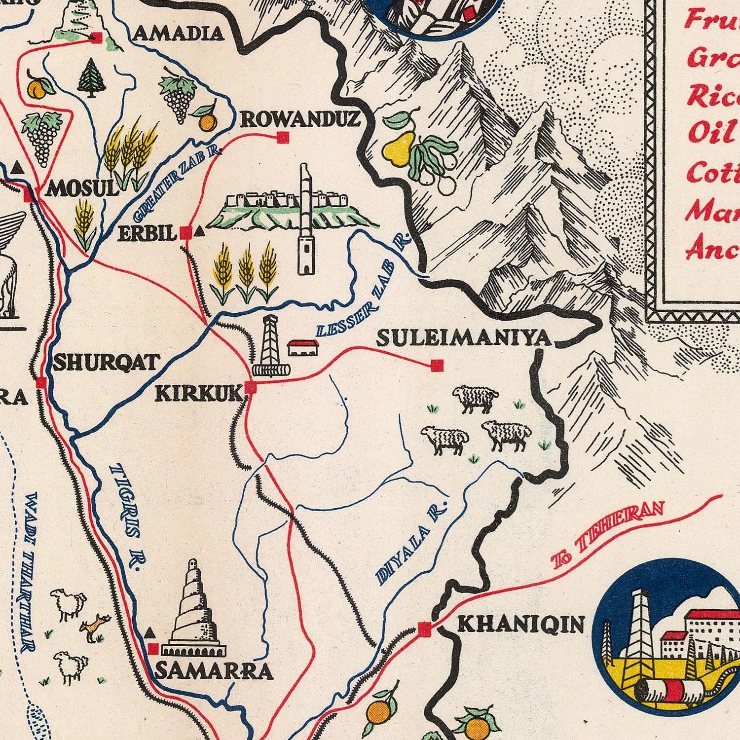 Map of a region with various locations labeled, including cities and landmarks.
