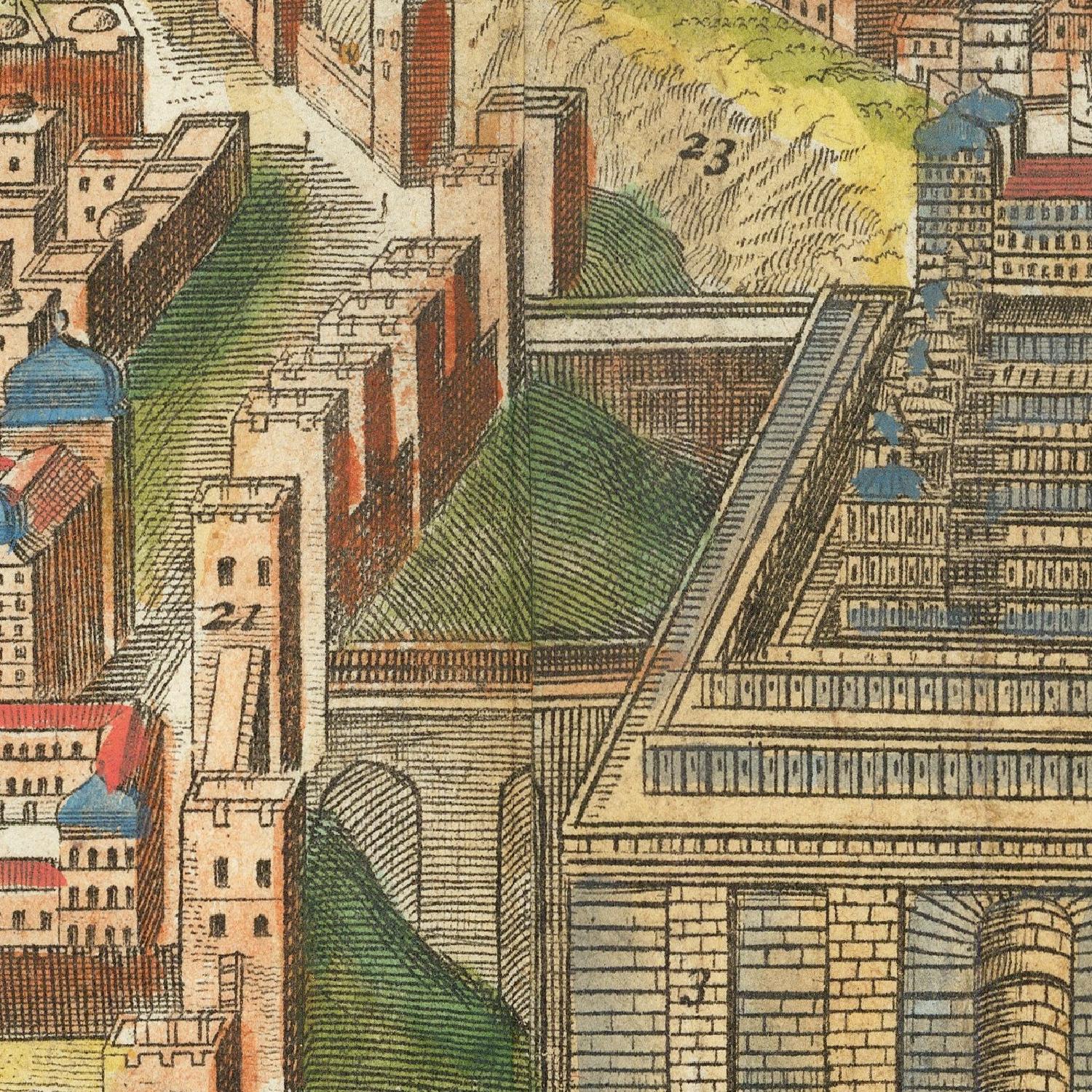 Vintage map detail of a city with buildings and streets