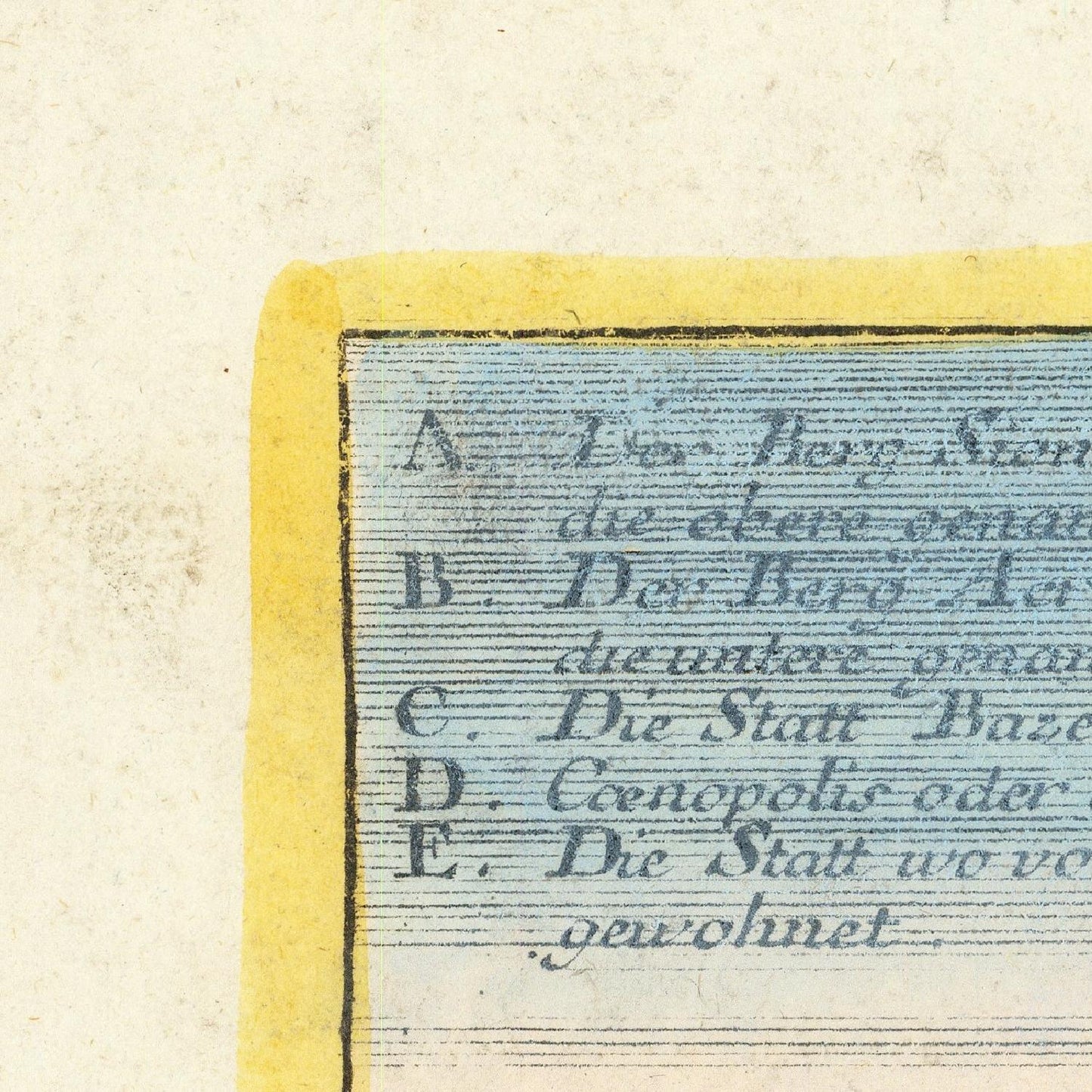 Text on a map with a yellow border and blue text