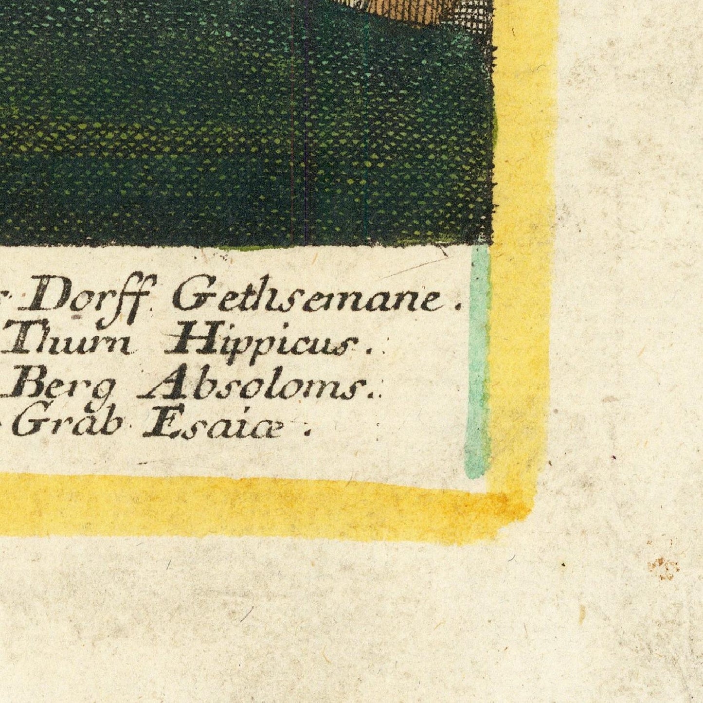 Corner of a map with text labels on a textured background