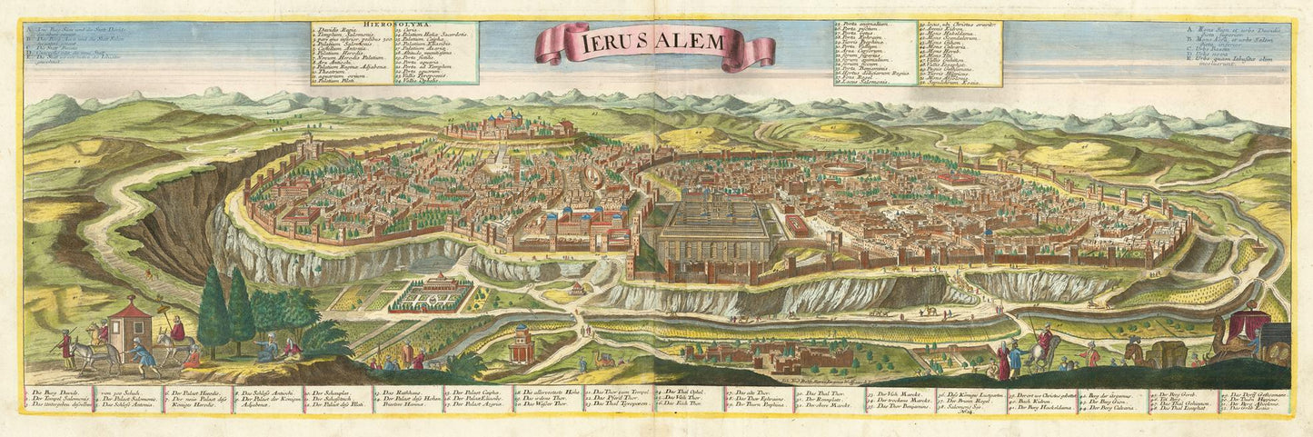 Vintage map of Jerusalem with detailed layout and surrounding landscape