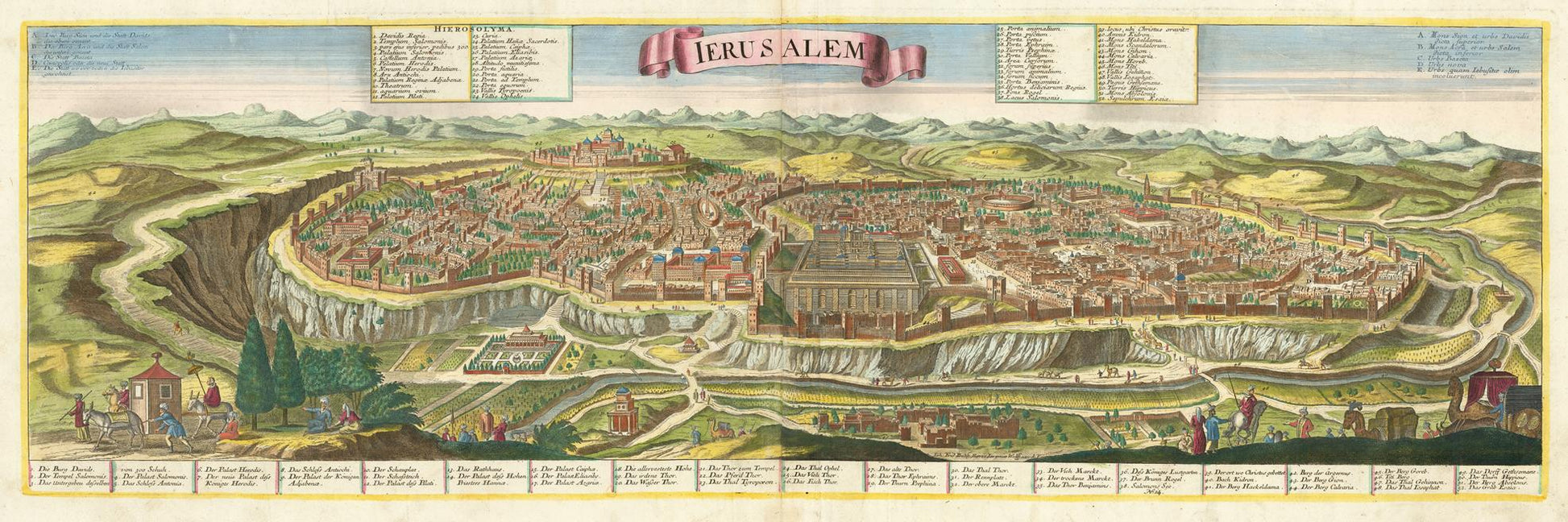 Vintage map of Jerusalem with detailed layout and surrounding landscape