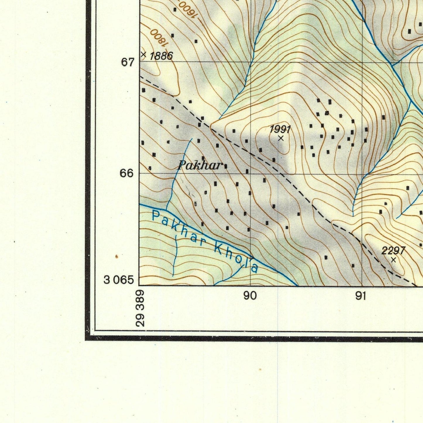 Topographic map with contour lines and labeled elevations on a white background