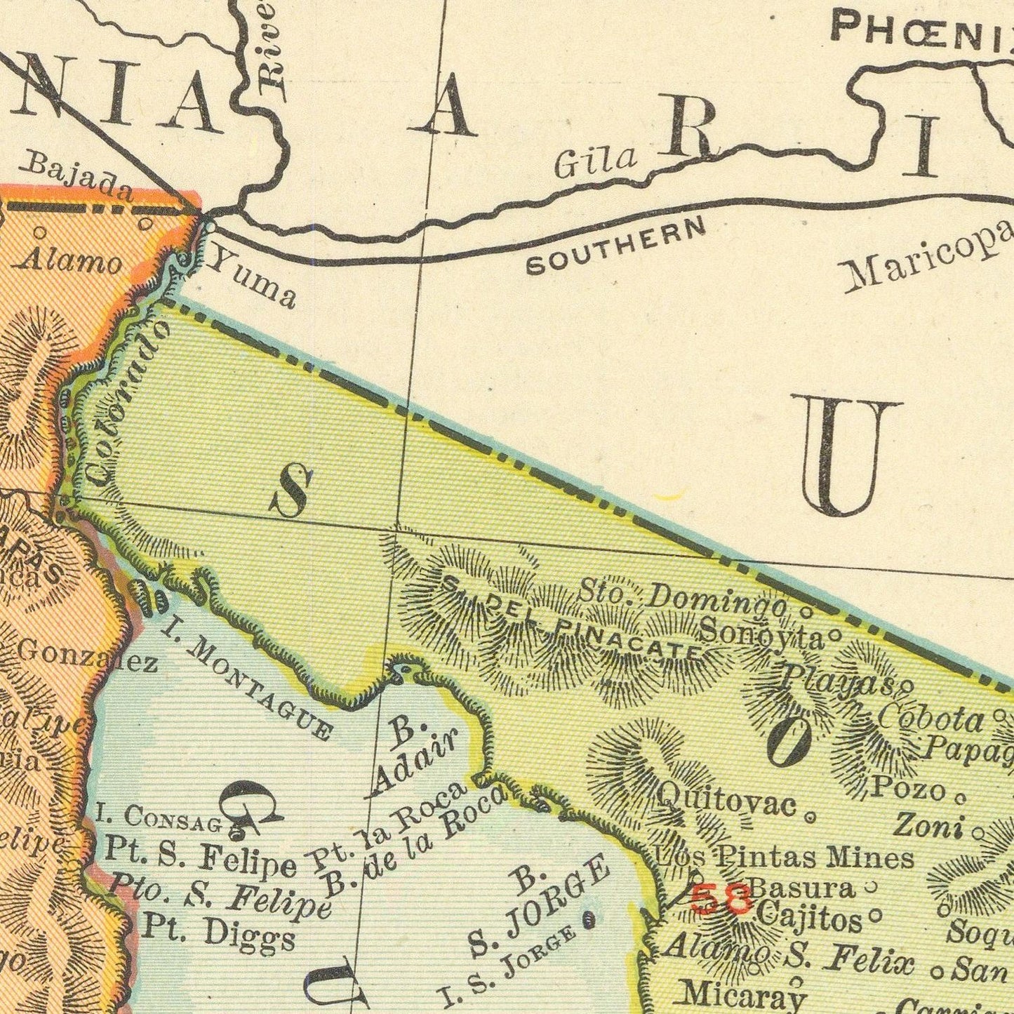 Vintage map of a region with labeled places and boundaries