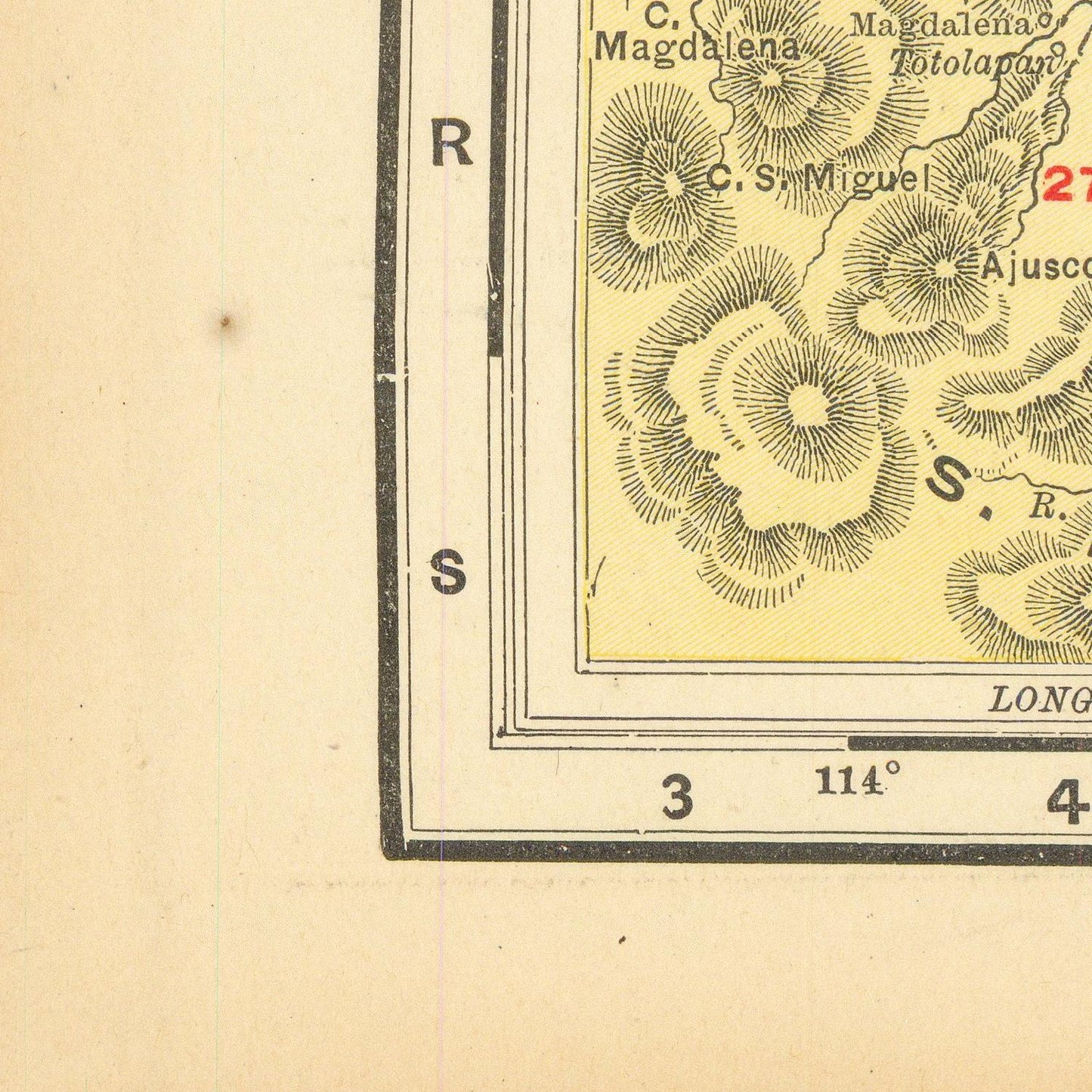 Vintage map corner with topographic details on a beige background