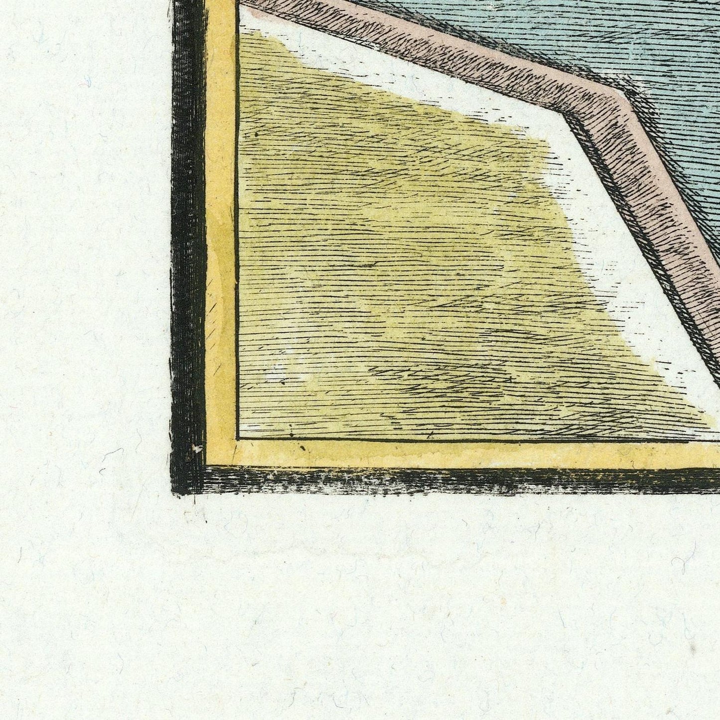 Close-up of a geometric design with a yellow border on a textured white background