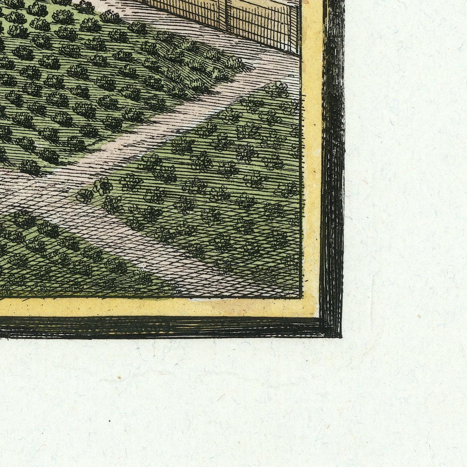 Close-up of a detailed illustration of a landscape with trees and a path on a textured white background.