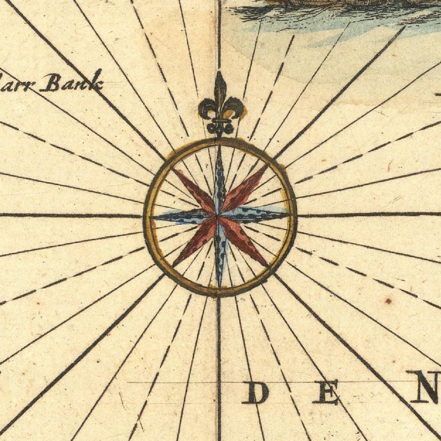 Vintage compass rose from a map with cardinal directions and decorative elements.
