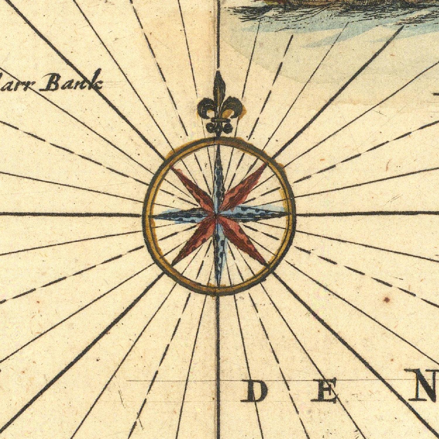 Vintage compass rose from a map with cardinal directions and decorative elements.