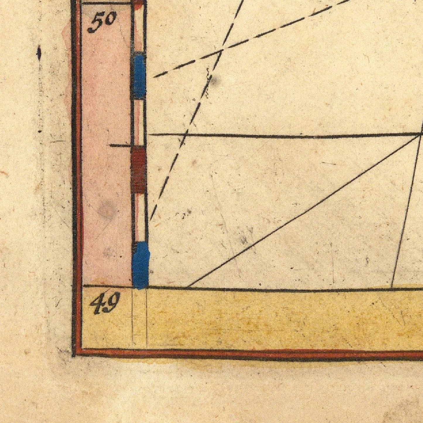 Geometric diagram with measurements on a textured paper background