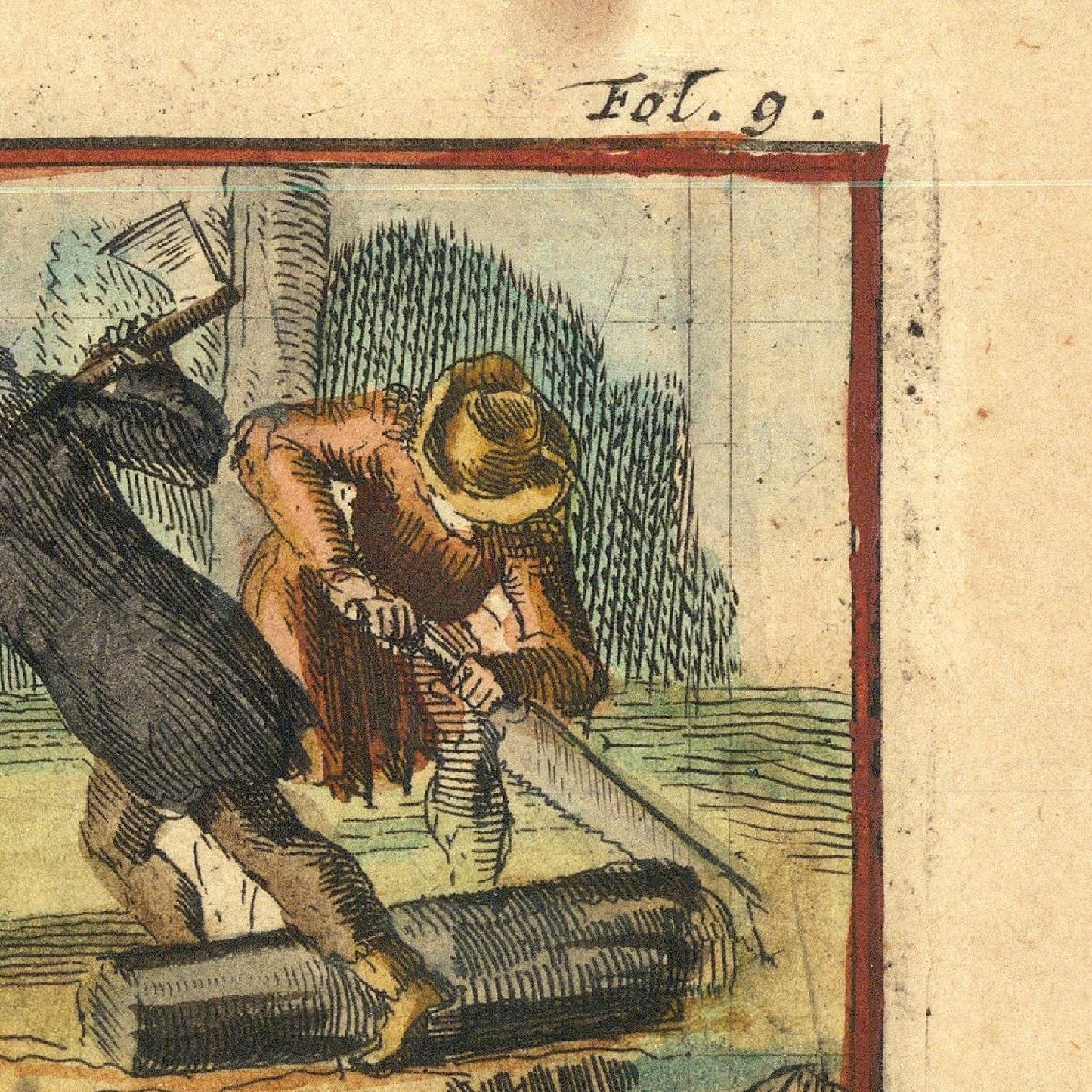 Vintage illustration of a person working with tools on a piece of wood.